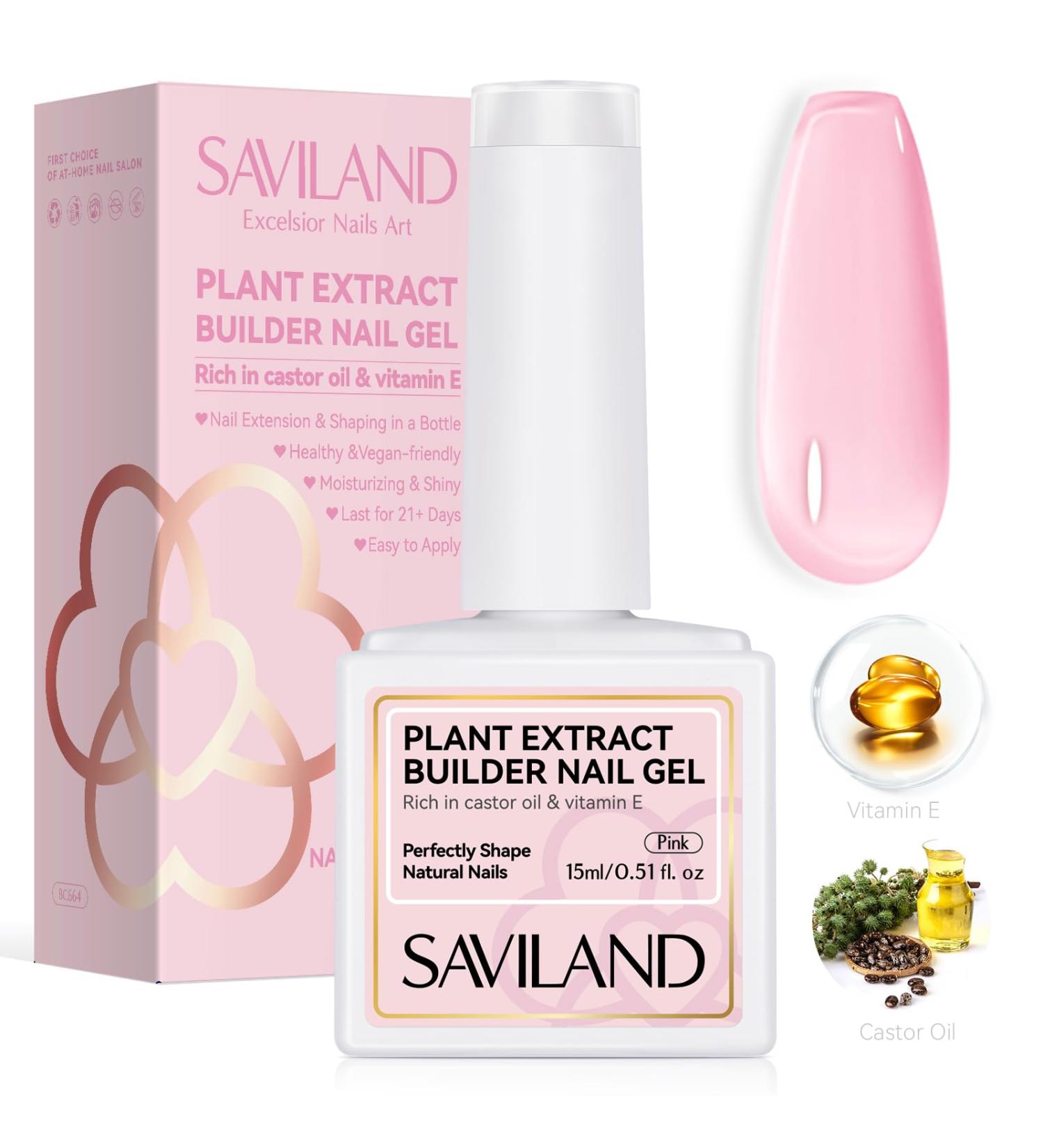 Saviland Builder Nail Gel - Pink 15ml Builder Nail Gel In A Bottle Hard Gel Nail Strengthener Gel Nail Hardener with Castor Oil & Vitamin E Extra Strong and Growth for Nail Extension Repair Nail Art A3 - Buy Online on GoSupps.com