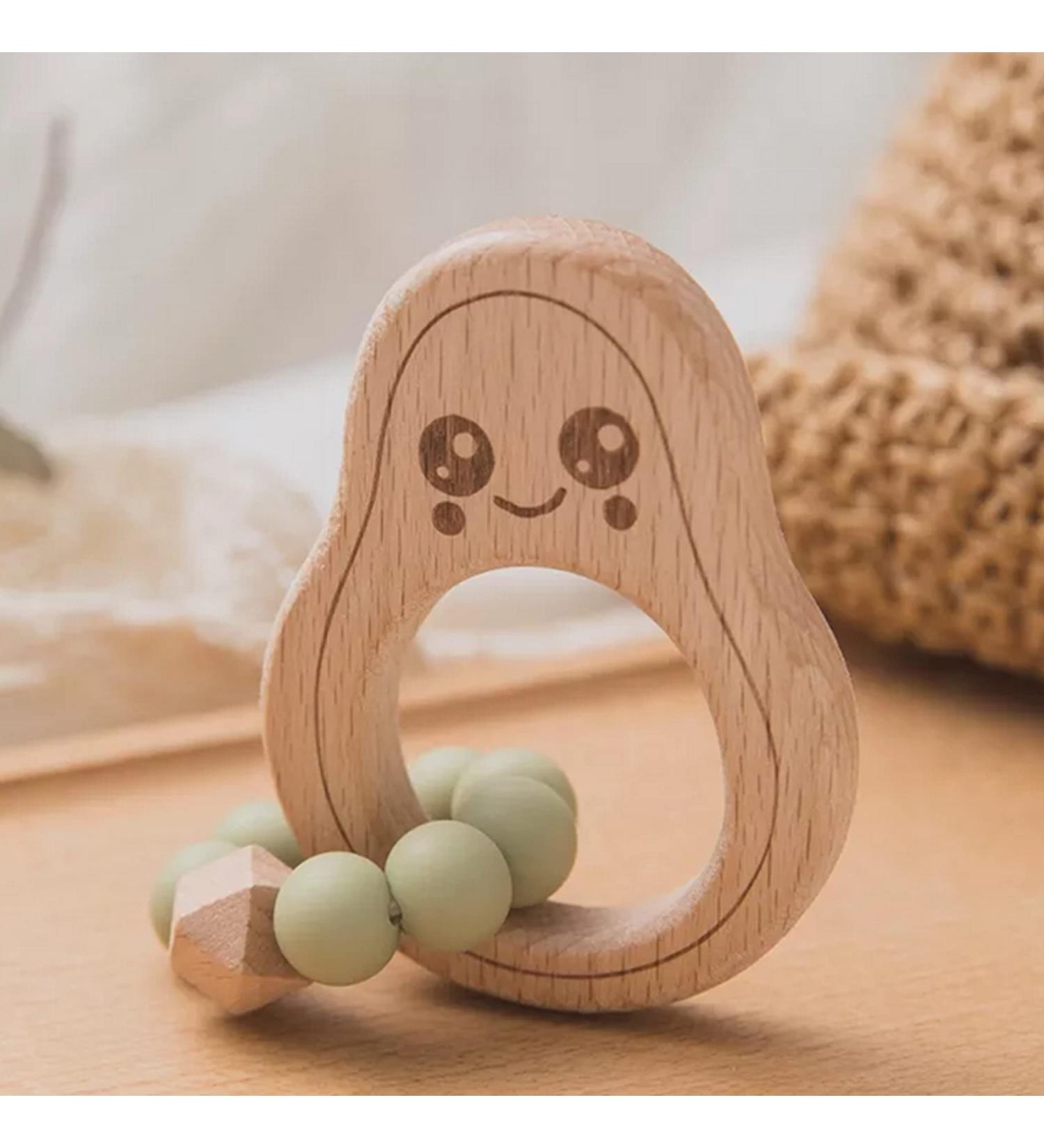 Avocado bite ring for baby nature wood mint -green - Kielzeuge & tooth aid for boys & girls - Baby toys Beissring & Greifring Gift for birth - wooden toys bpa -free pollutant -free mint green