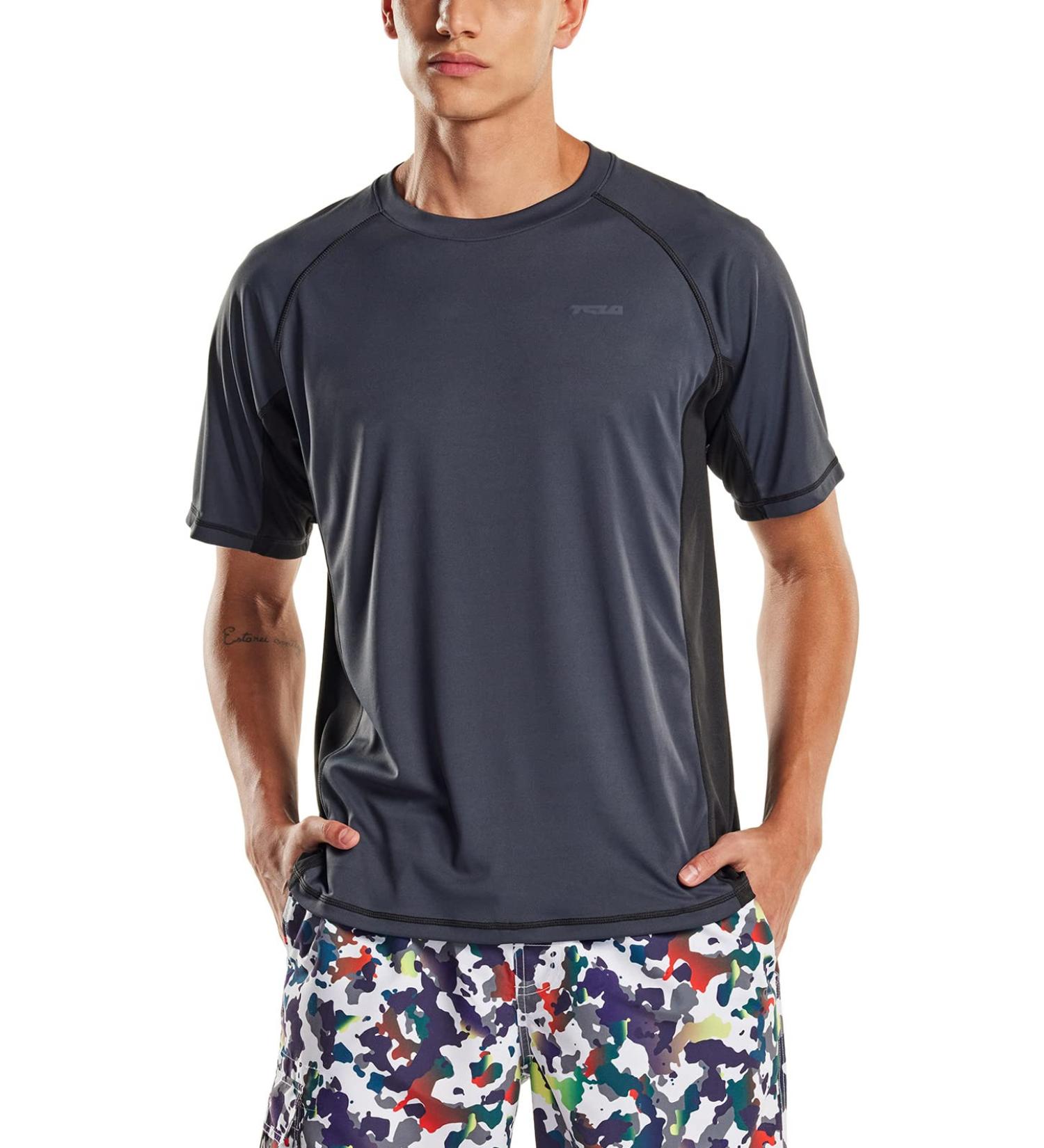 TSLA Swimwear Short Sleeve Top | UV Protection UPF 50+ Quick-Dry Rash Guard for Men | 1 Pack Charcoal & Black M - Buy Online on GoSupps.com