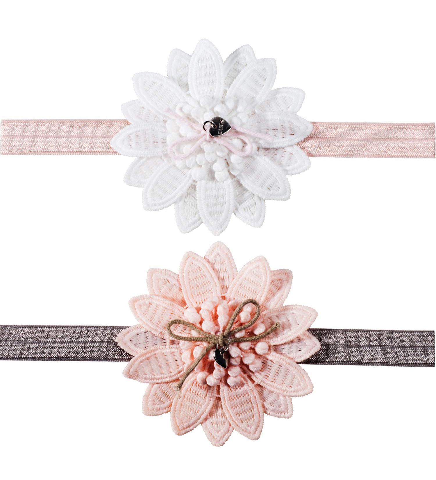 Girls Lace Flower Headbands - Soft Stretch Hair Accessories (2 Pack Pink & White) - Buy Online on GoSupps.com