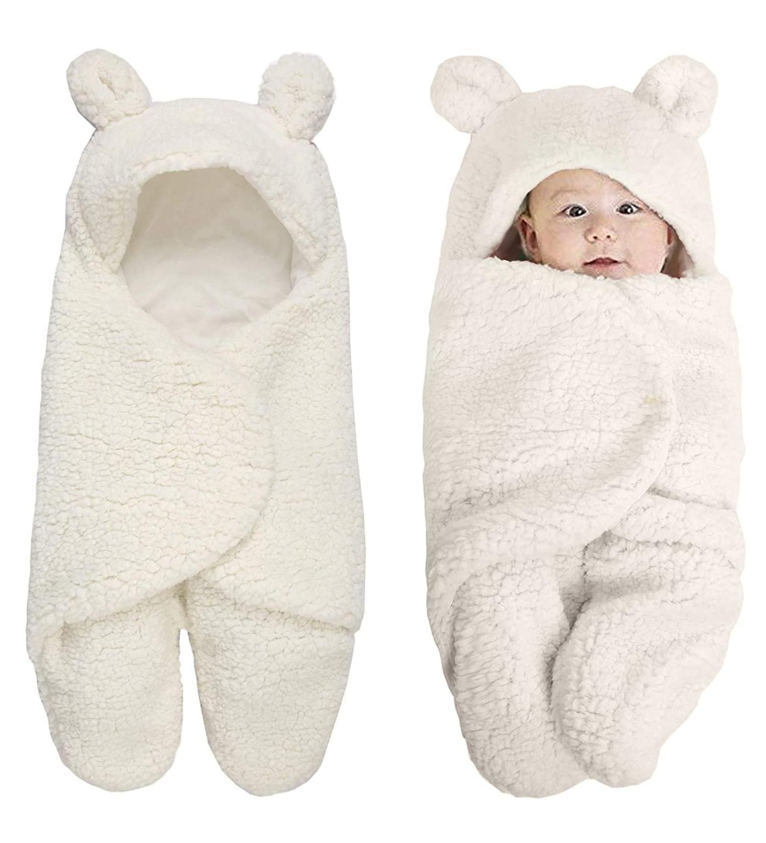 MUSUNFE Cute Unisex Newborn Baby Sleeping Bag | Thick Cotton Plush Swaddle Blanket (White) - Buy Online on GoSupps.com