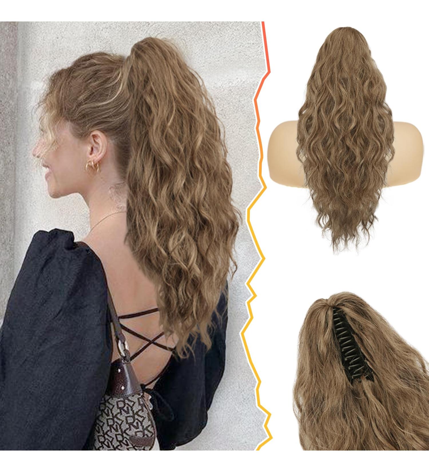 BARSDAR 18'' Claw Clip Ponytail Extension | Ash Brown/Blonde Mixed | Synthetic Multi Layered Hairpiece for Women - Buy Online on GoSupps.com