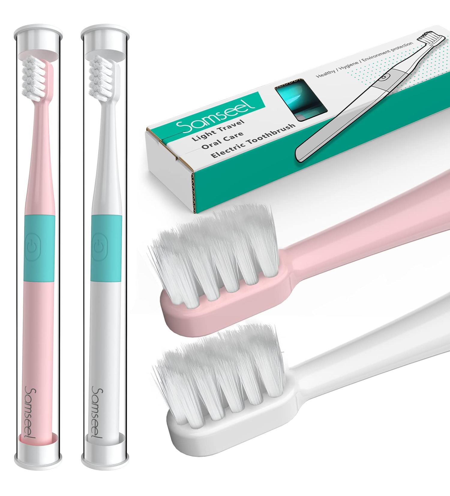 Samseel Sonic Electric Toothbrush - 2-Pack (White and Pink) | Lasts 90 Days | Portable Mini Design | Waterproof | Daily Oral Care for Business Travel and Holidays - Buy Online on GoSupps.com