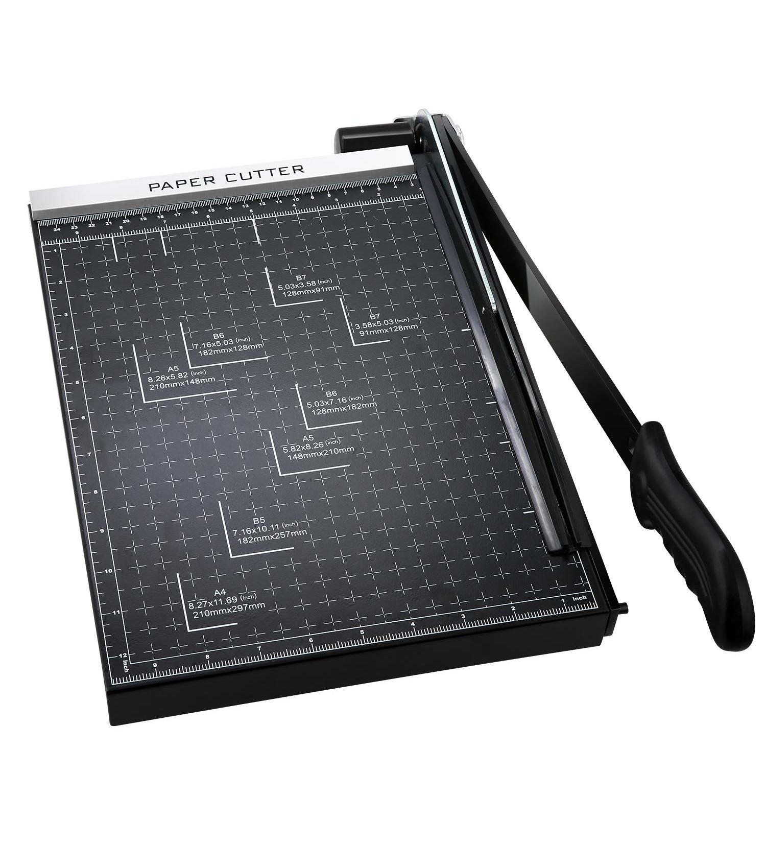 Paper Trimmer  A4 Paper Cutter Guillotine with Heavy Duty Gridded Base Cut Length 12 Sheets Capacity  Cutting Paper Machine for Home Office (Black) - Buy Online on GoSupps.com