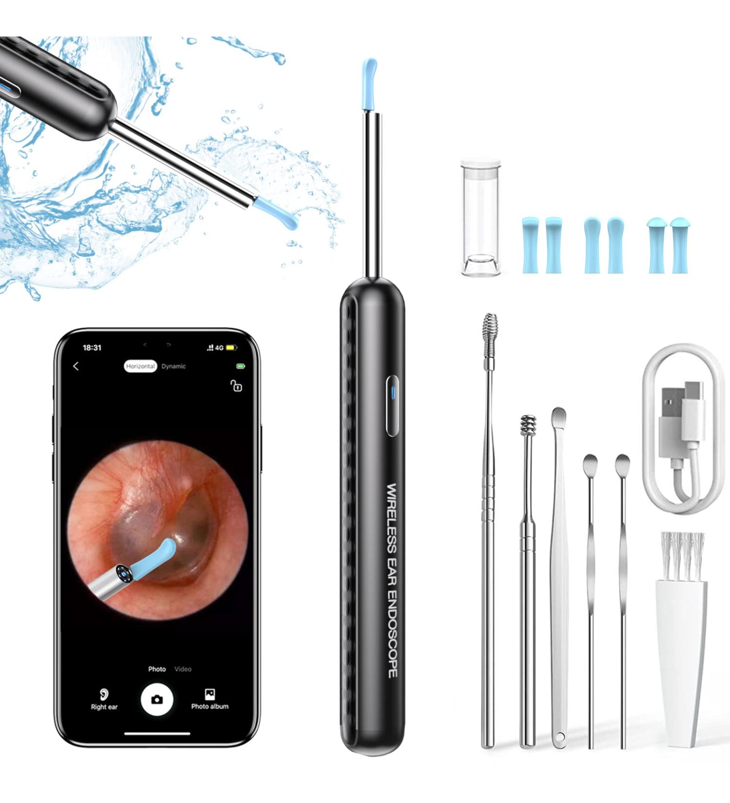1080P Wireless Otoscope for Ear Wax Removal - WiFi Ear Cleaner Camera with 6 LED Lights - Ideal for Adults, Kids, and Pets - Black - Buy Online on GoSupps.com