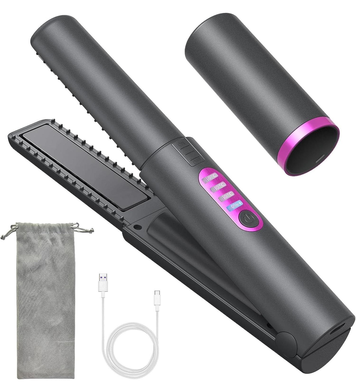 OBEST Cordless Hair Straighteners Curler 2 in 1 Mini Portable Travel Wireless Flat Iron Fast Heat Up Anti-Scald 3-Level Straightener for Swift Smooth and Glossy Hair Type-C Rechargeable (Grey) Gray - Buy Online on GoSupps.com