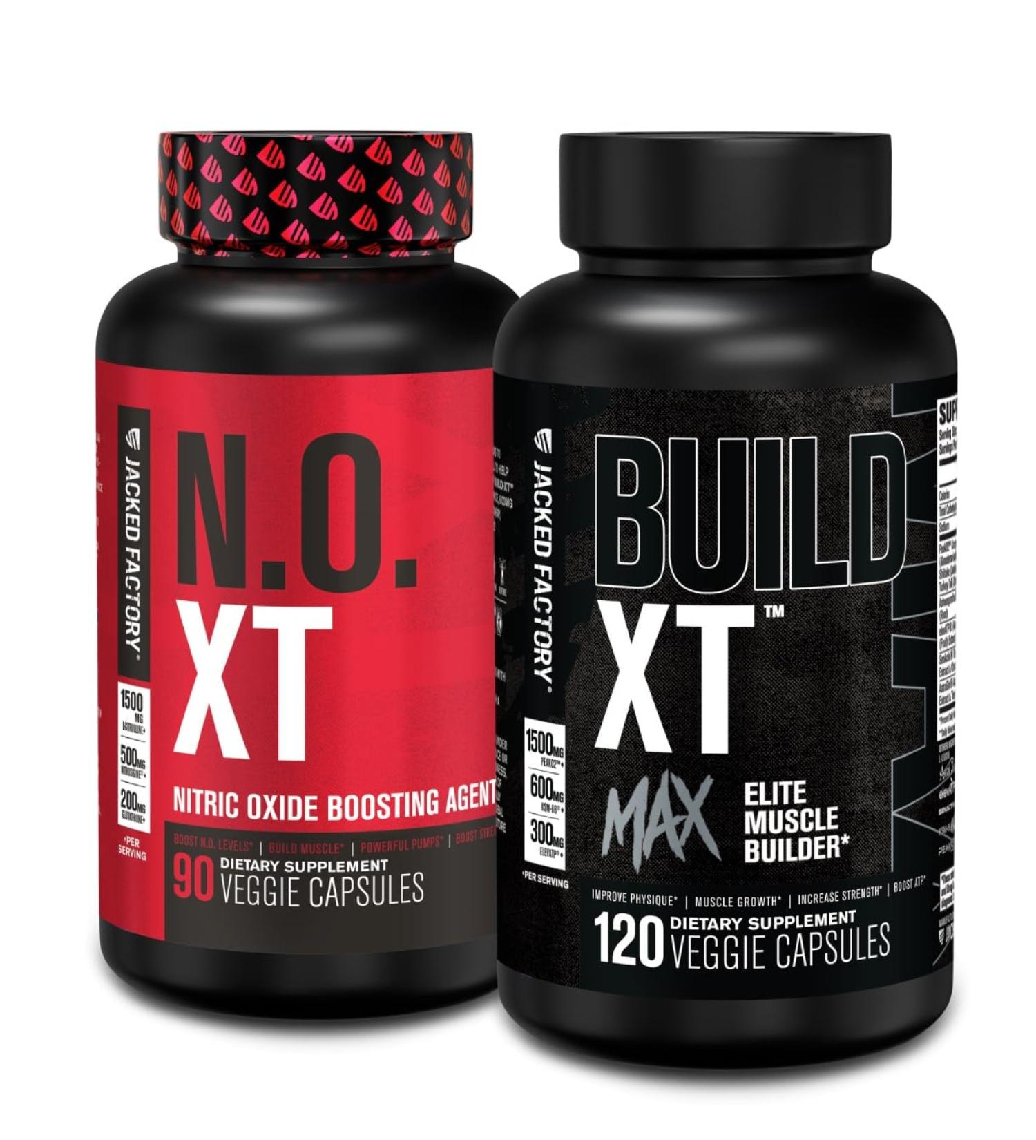 Jacked Factory N.O. XT Nitric Oxide Supplement (90 Count) & Build XT Max Elite Muscle Builder (120 Count) - Buy Online on GoSupps.com