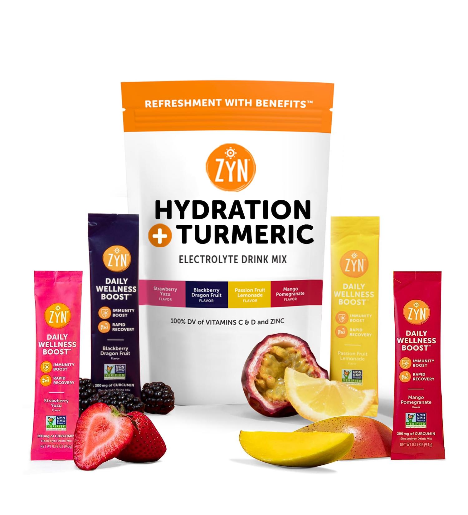 ZYN Electrolyte Powder Hydration Packets with Vitamins, Zinc & Turmeric for Gut Health - 8 Pack - Buy Online on GoSupps.com