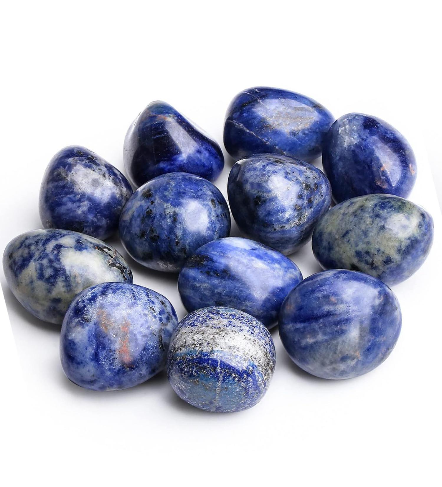 Blue Sodalite Crystal Stones - Natural Irregular Tumbled Stones 100g - Reiki Energy Palm Stones & Decorative Vase Filler - Buy Online on GoSupps.com