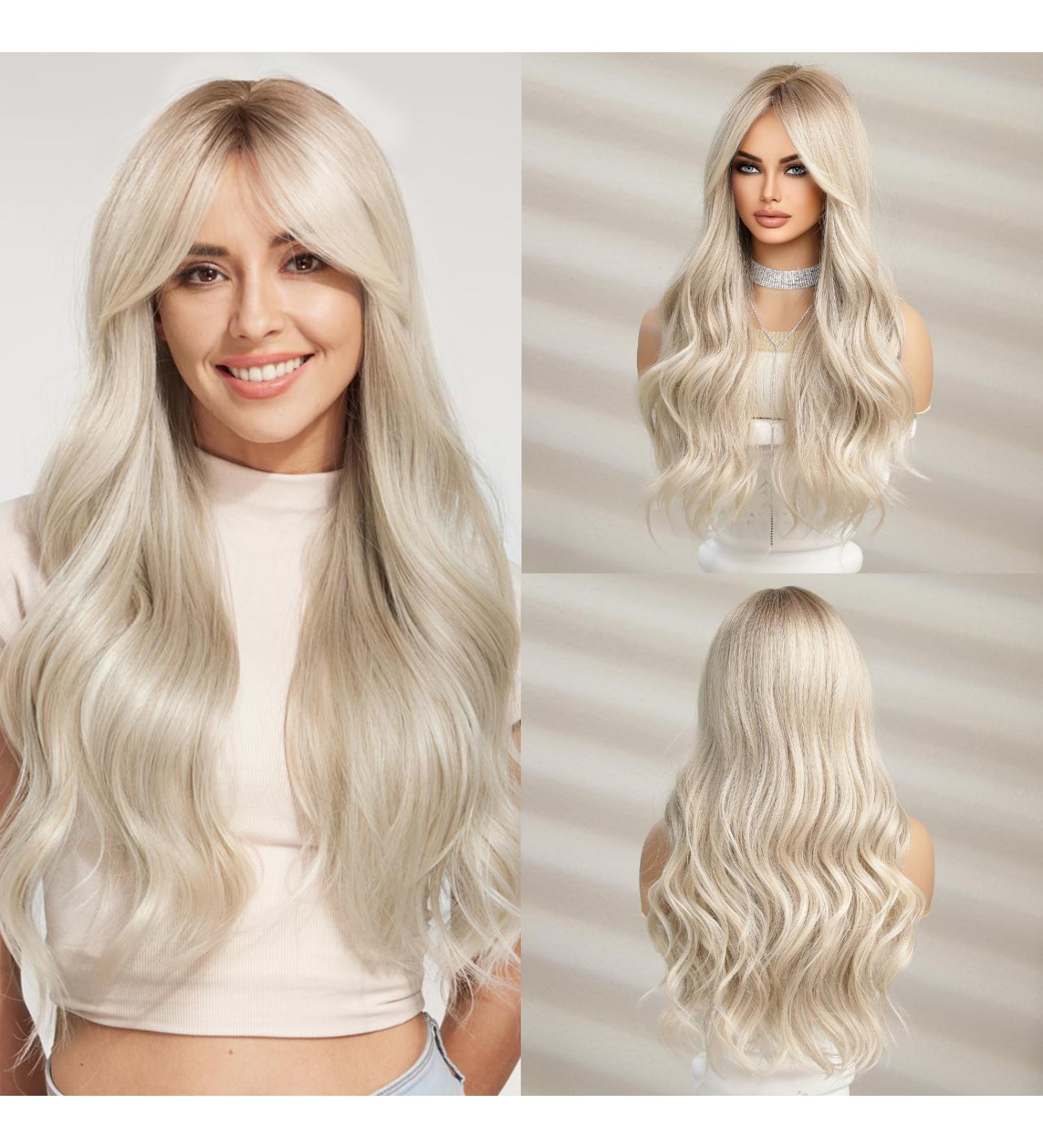 Long White Blonde Synthetic Hair Wig with Fringe for Women - HAIRCUBE - Buy Online on GoSupps.com
