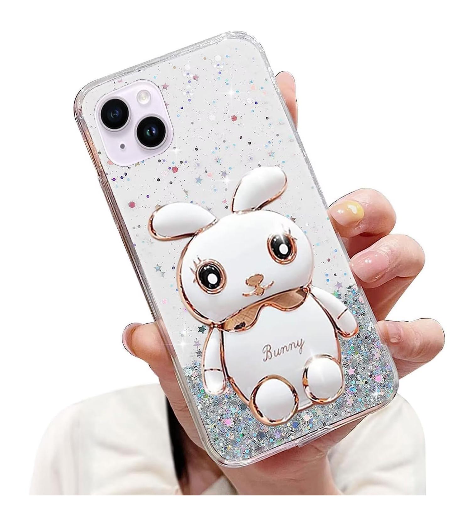 Tivenfezk Nadoli for iPhone 14 - Glitter Rabbit Stand Soft Silicone Case | Transparent Protective Cover with Hidden Stand - Buy Online on GoSupps.com