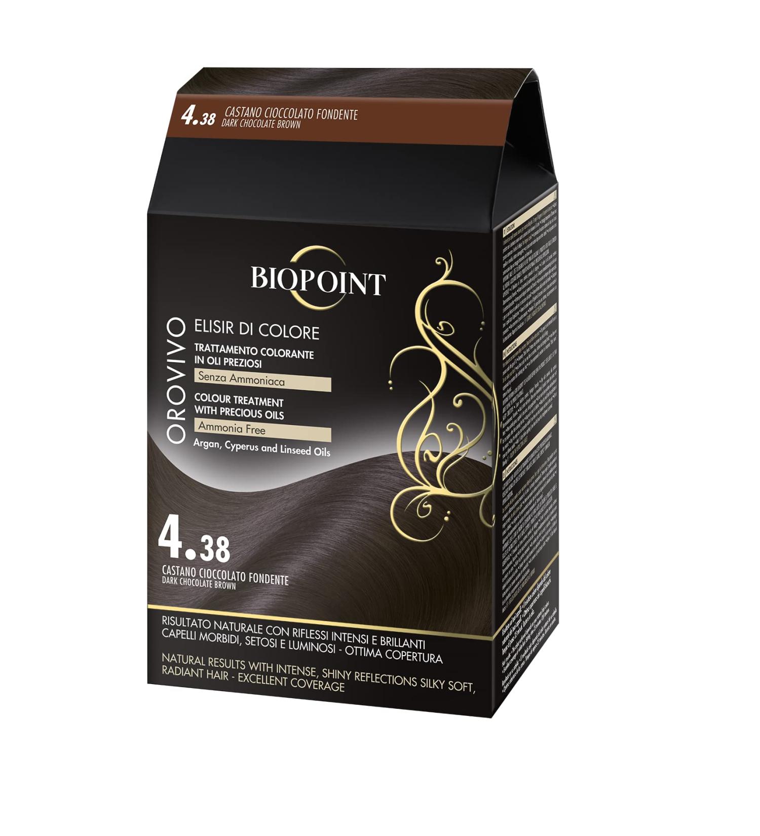  BIOPOINT Biopoint Orovivo - Color Elixir 4.38 Dark Chocolate Brown - Ammonia-free oil-based hair dye set nourishing and illuminating action gives an intense and brilliant color 142 ml - Buy Online on GoSupps.com