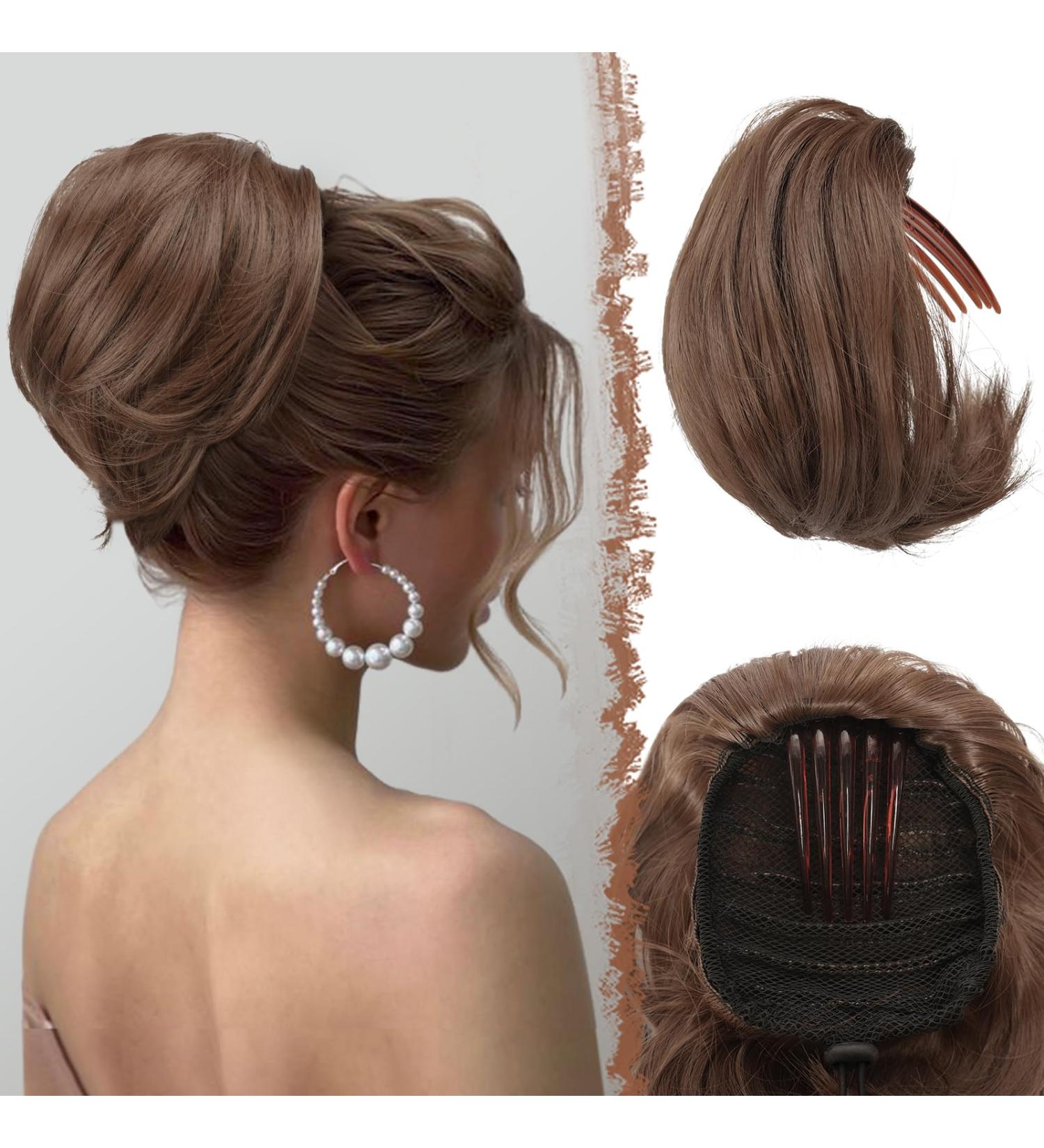 Feshfen Short Hair Part Dutt with Comb - Light Brown Synthetic Hair Extensions for Women - Buy Online on GoSupps.com