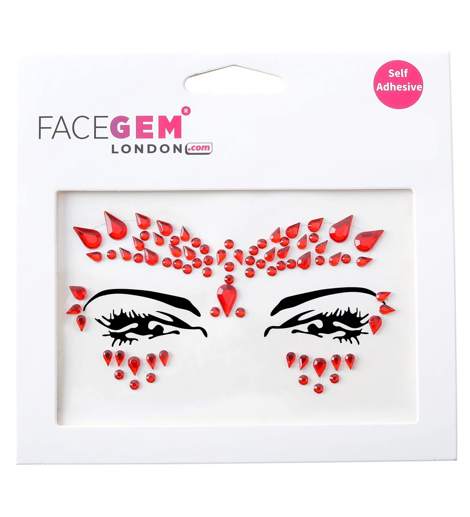 Red Face Gems Glitter Jewel Tattoo Sticker for Festival Rave Party - 36 Pack - Buy Online on GoSupps.com