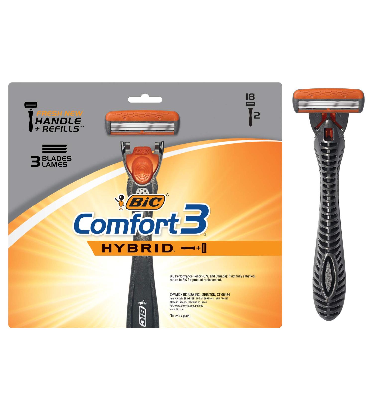BIC Comfort 3 Hybrid Men's Disposable Razor - 2 Handles, 18 Cartridges - Buy Online on GoSupps.com