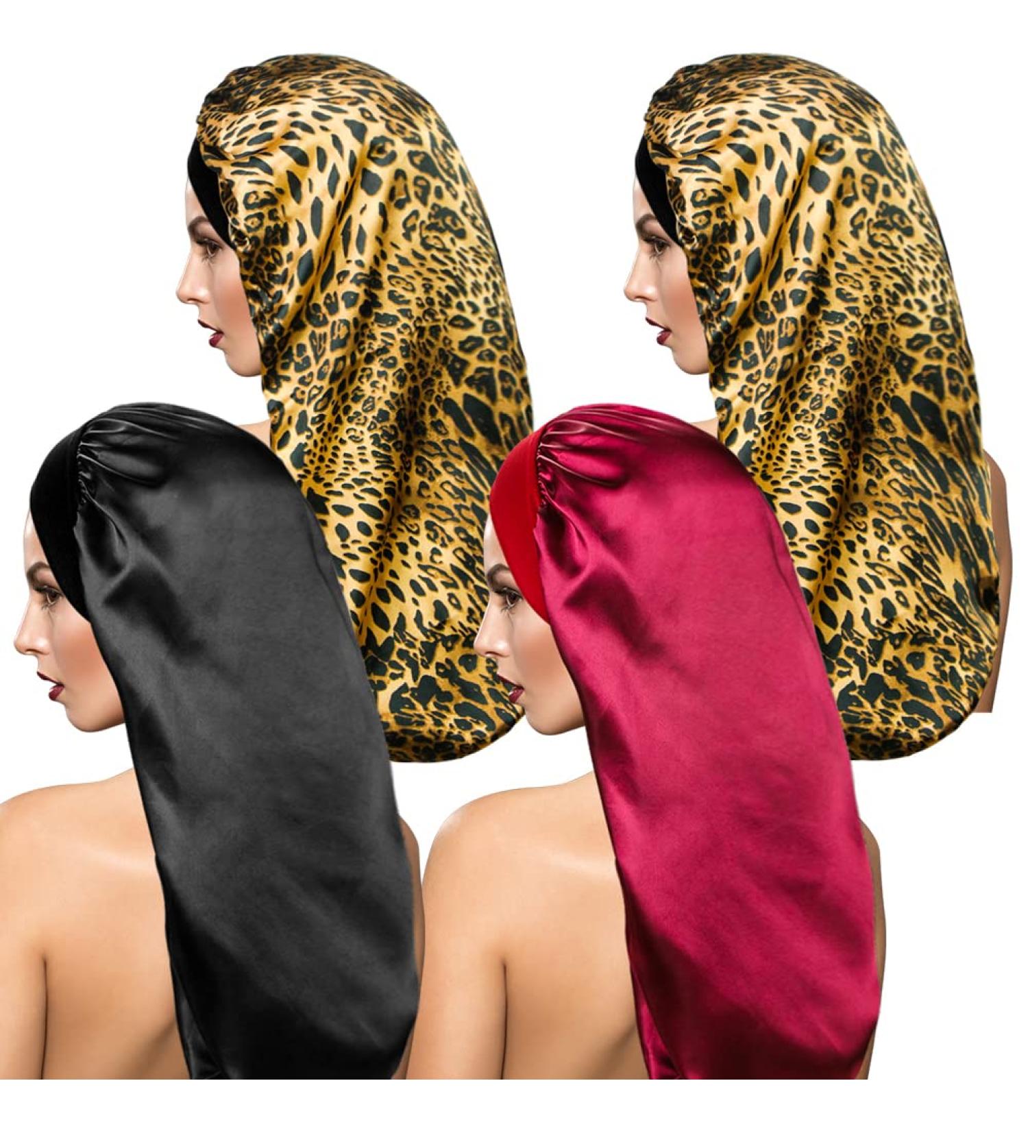 Satin Sleep Cap Set for Curly Hair and Dreadlocks - 4 Pack | Long Braids & Silky Hair Bonnets for Women | One Size Fits All - Buy Online on GoSupps.com