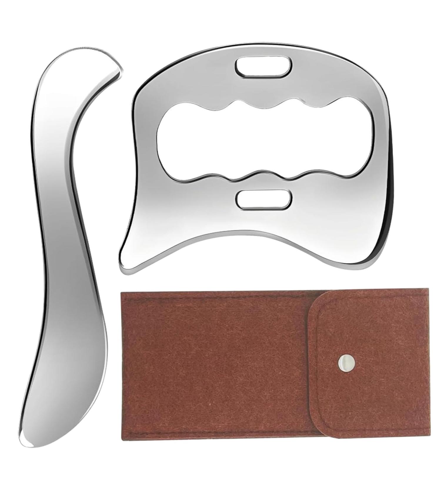 Gua Sha Facial Tools 2Pcs Stainless Steel Gua Sha Metal Gua Sha for Jawline Sculpting and Puffiness Reducing Muscle Scraper Tool for Relieving Fatigue and Pain - Buy Online on GoSupps.com