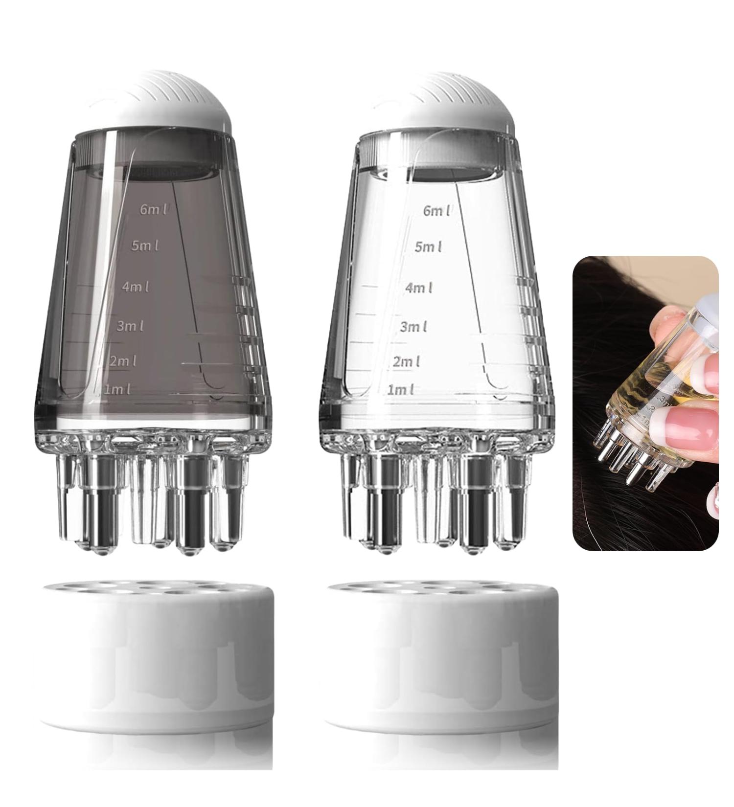Leogony 2PCS Hair Oil Applicator Bottle and Scalp Massager Portable Liquid Hair Oil Dispenser Comb Massage with Roller Ball (White+Gray) - Buy Online on GoSupps.com