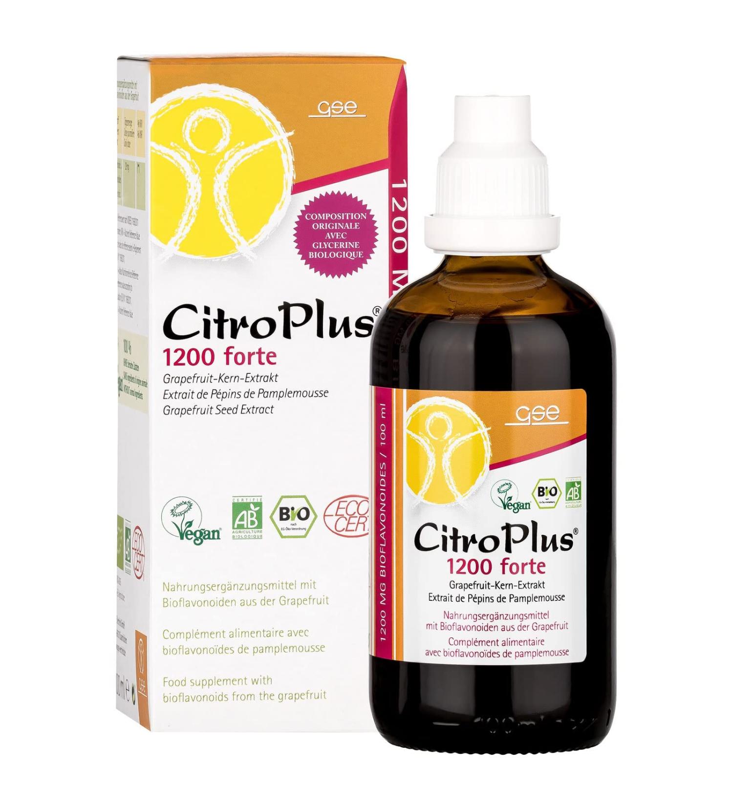 GSE Citroplus Forte 1200 mg - Organic Grapefruit Seed Extract Drops 100ml - Vegan & Additive-Free Bioflavonoid Rich Supplement - Buy Online on GoSupps.com
