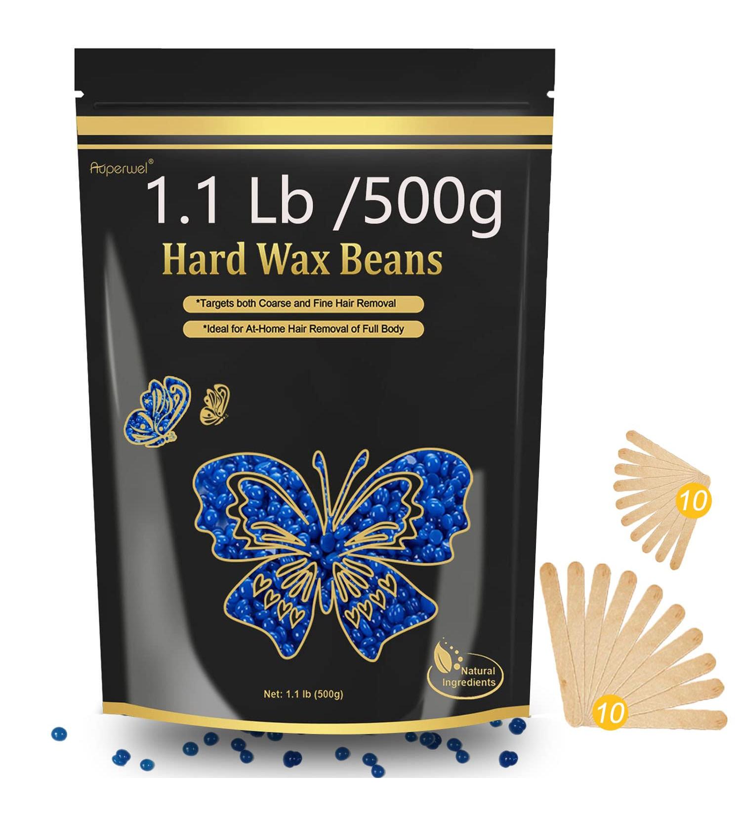 Painless Chamomile Wax Beads for Hair Removal - 1.1LB/500g for Sensitive Skin - Ideal for Bikini, Brazilian, Face, Armpit - Includes 20 Sticks - At-Home Waxing Solution for Women and Men - Buy Online on GoSupps.com