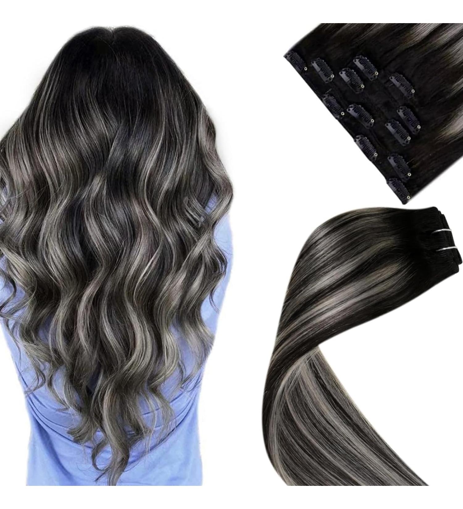 Shop Laavoo Real Hair Clip-In Balayage Extensions | Ombre Black to Silver | 70g 35cm | Authentic Quality | Fast International Shipping - Buy Online on GoSupps.com