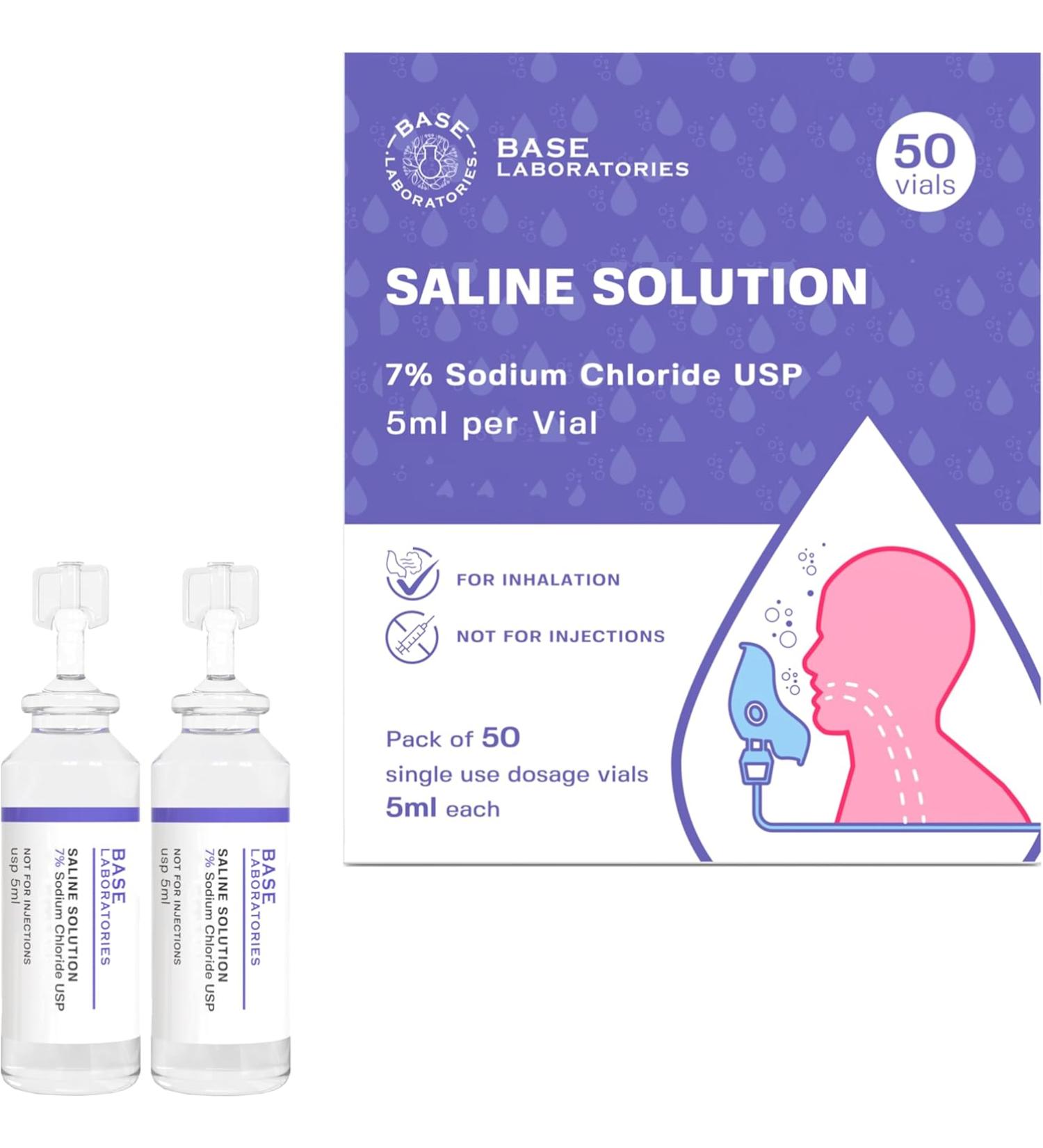 Base Labs 7% Hypertonic Saline Solution for Nebulizer Machine - 50 Vials 5ml Unit Dose - Respiratory Treatment for Clearing Lungs, Mucus, and Congestion - Buy Online on GoSupps.com