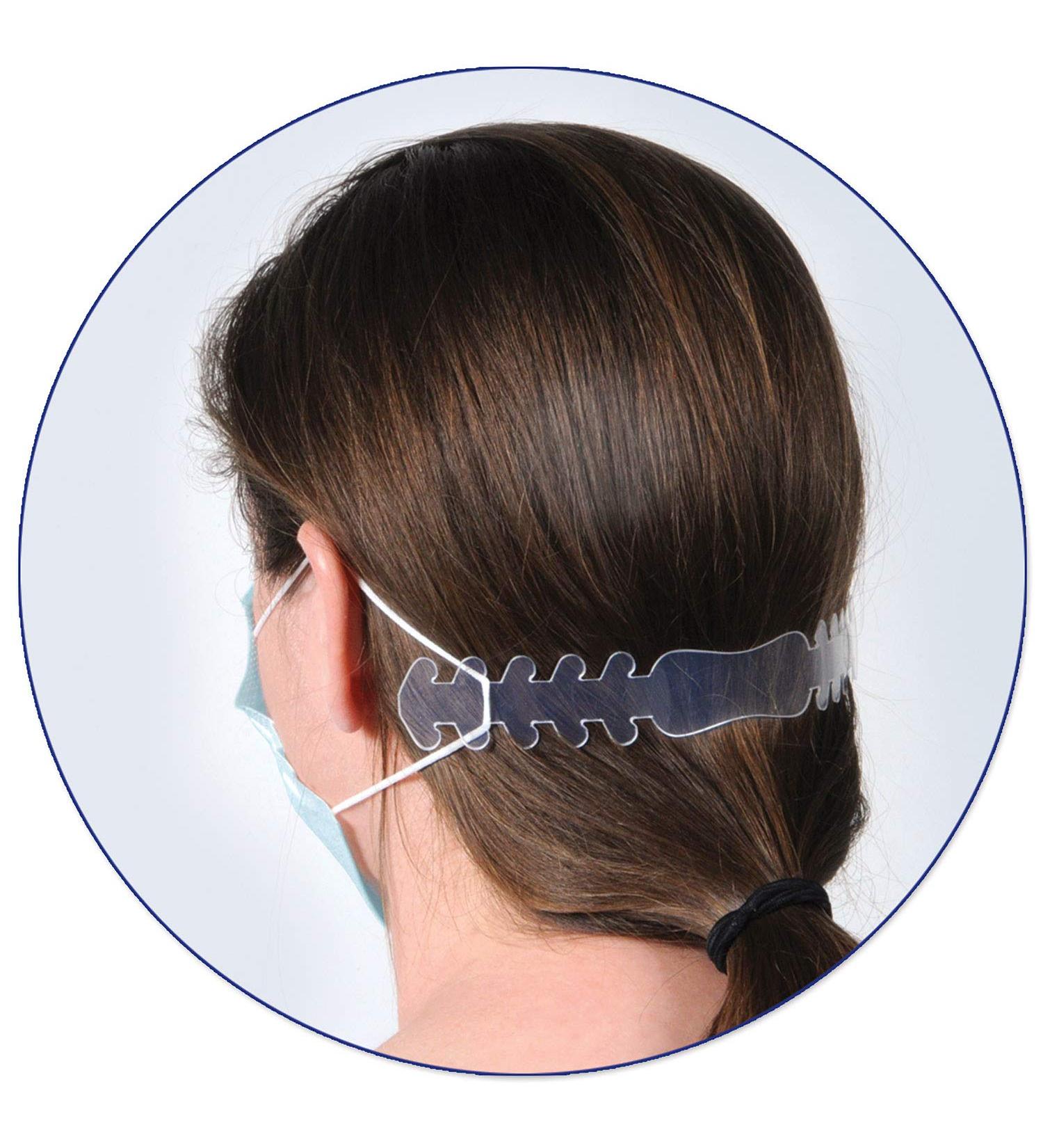 Attache ear protection officers - 12 pieces - Made in USA - adjustable flexible and comfortable facial mask band extension 19.1 x 2.5 cm transparent