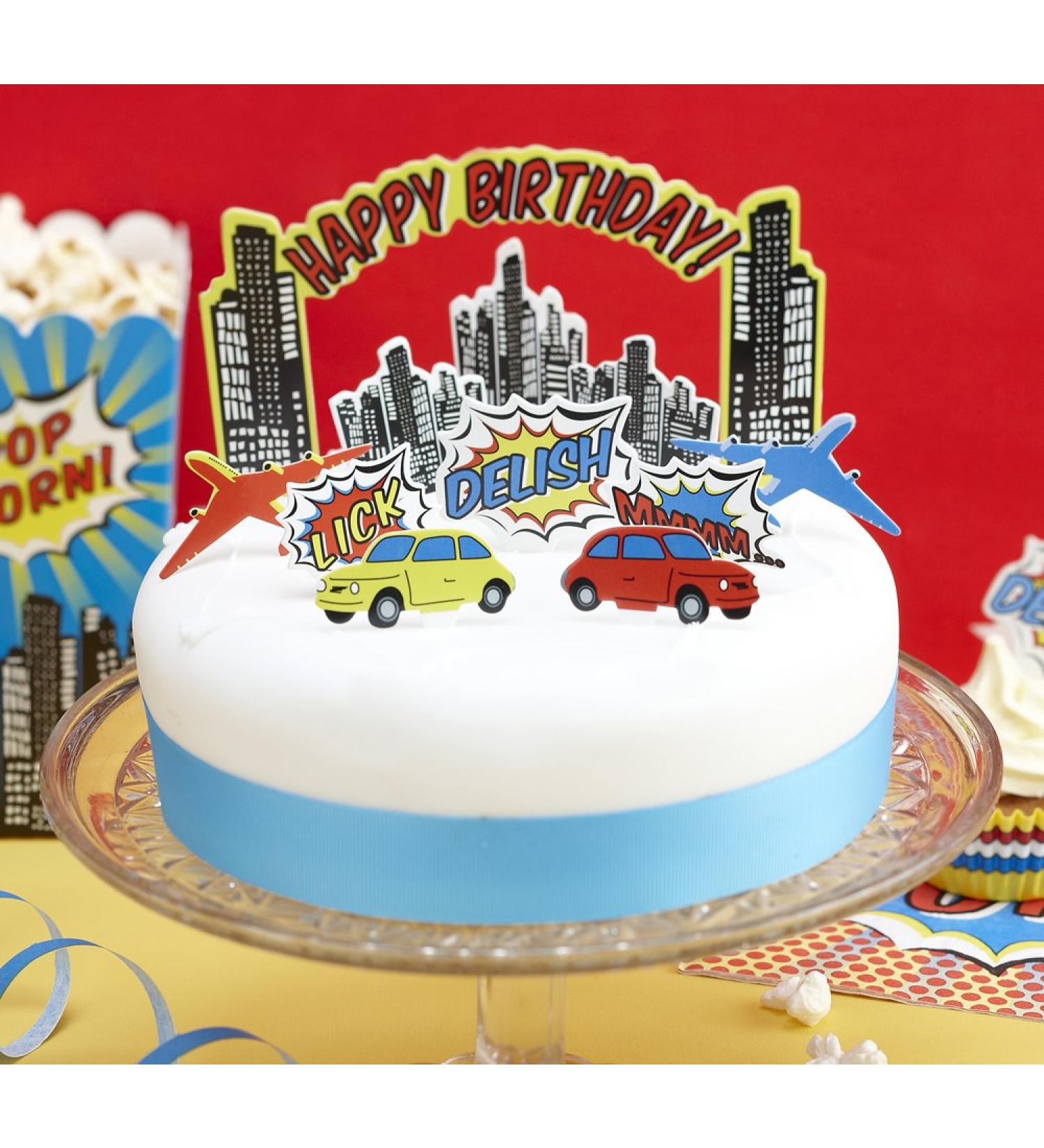 Ginger Ray Pop Art Superhero Party Birthday Cake Toppers Mixed