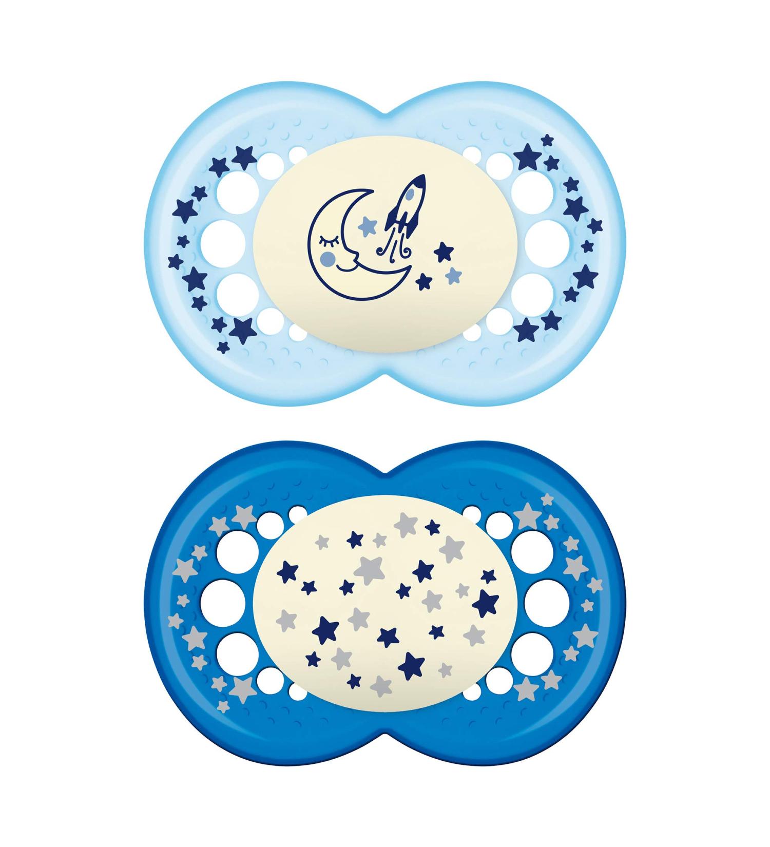 Mam Night Glow in the Dark Silicone Pacifier for Boys 6+ Months - 2-Pack | Mam Baby Products - International Shipping Available - Buy Online on GoSupps.com