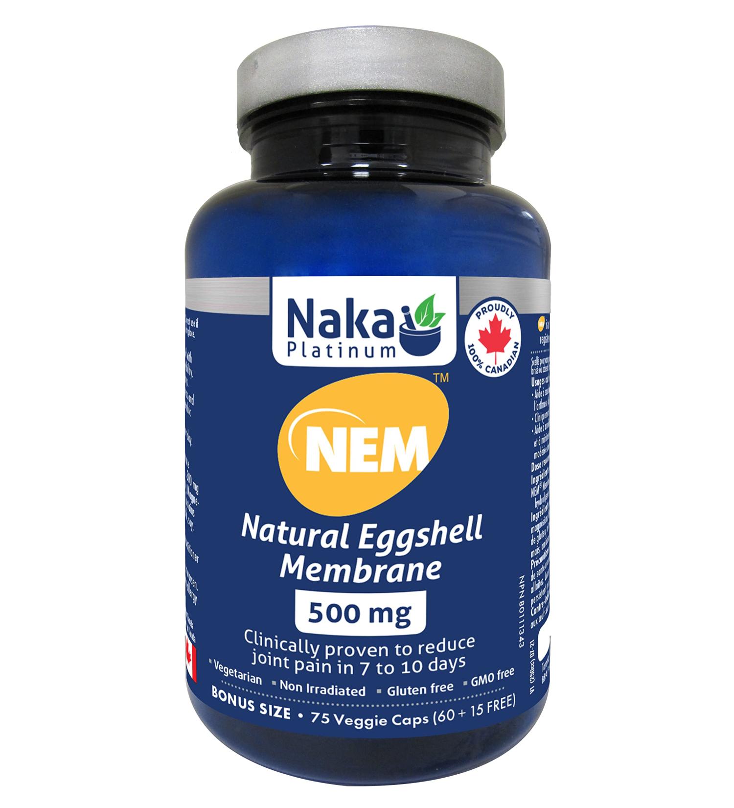 Naka Platinum NEM partially hydrolysed chicken eggshell membrane 500 mg per capsule. Clinically proven to reduce joint pain Bonus Size 75 Veggie Caps (60+15 Free) - Buy Online on GoSupps.com