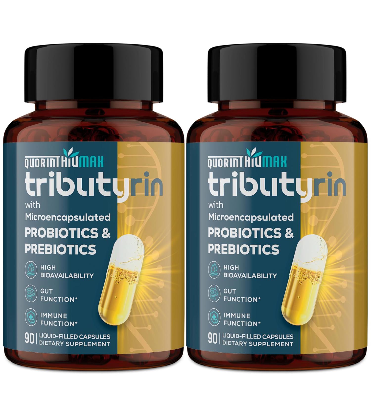 Tributyrin Supplement for Gut & Immune 800mg | High Bioavailability with Microencapsulated Probiotics & Prebiotics - Advanced Liquid-Filled Tributyrin Complex Gluten Free 180 Capsules 90 Count (Pack of 2) - Buy Online on GoSupps.com
