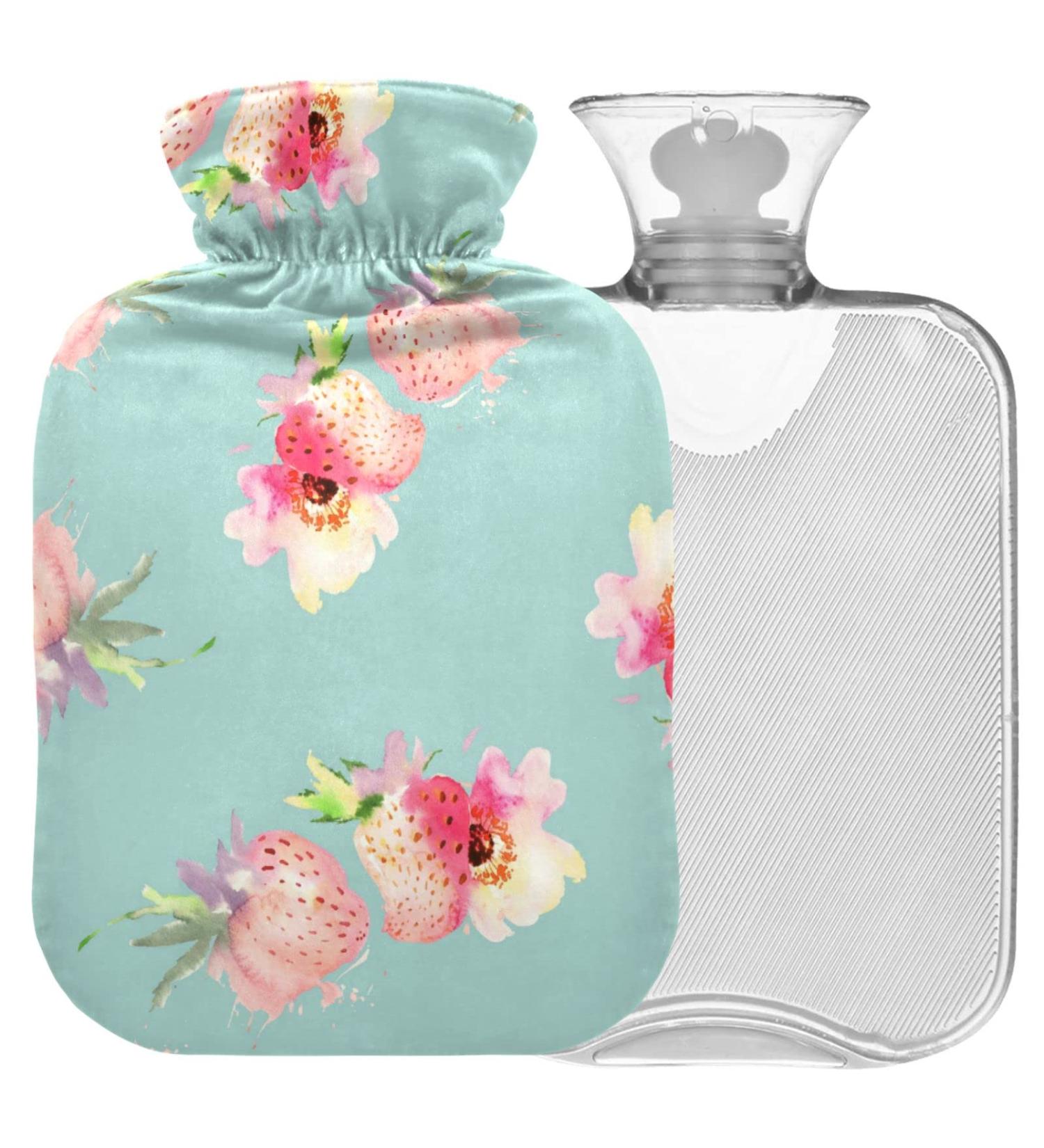 Naanle 2L Hot Water Bottle with Lid - Strawberry Flowers | Heat & Cold Therapy for Back Pain Relief & Warm Hands/Feet - Buy Online on GoSupps.com