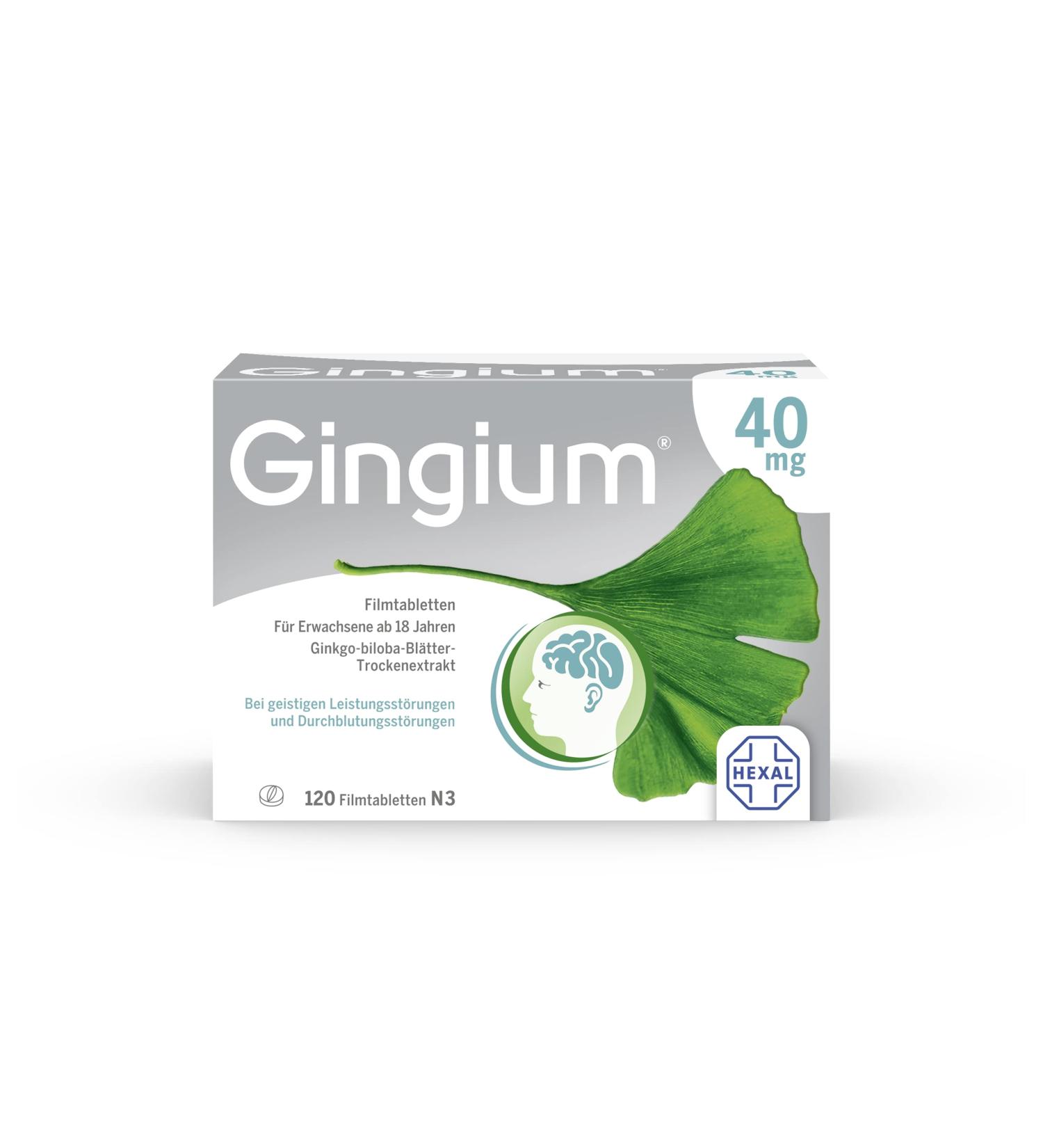 Gingium 40 mg Film-Coated Tablets - 120 pcs | Herbal Solution for Forgetfulness | Well-Tolerated & Effective - Buy Online on GoSupps.com