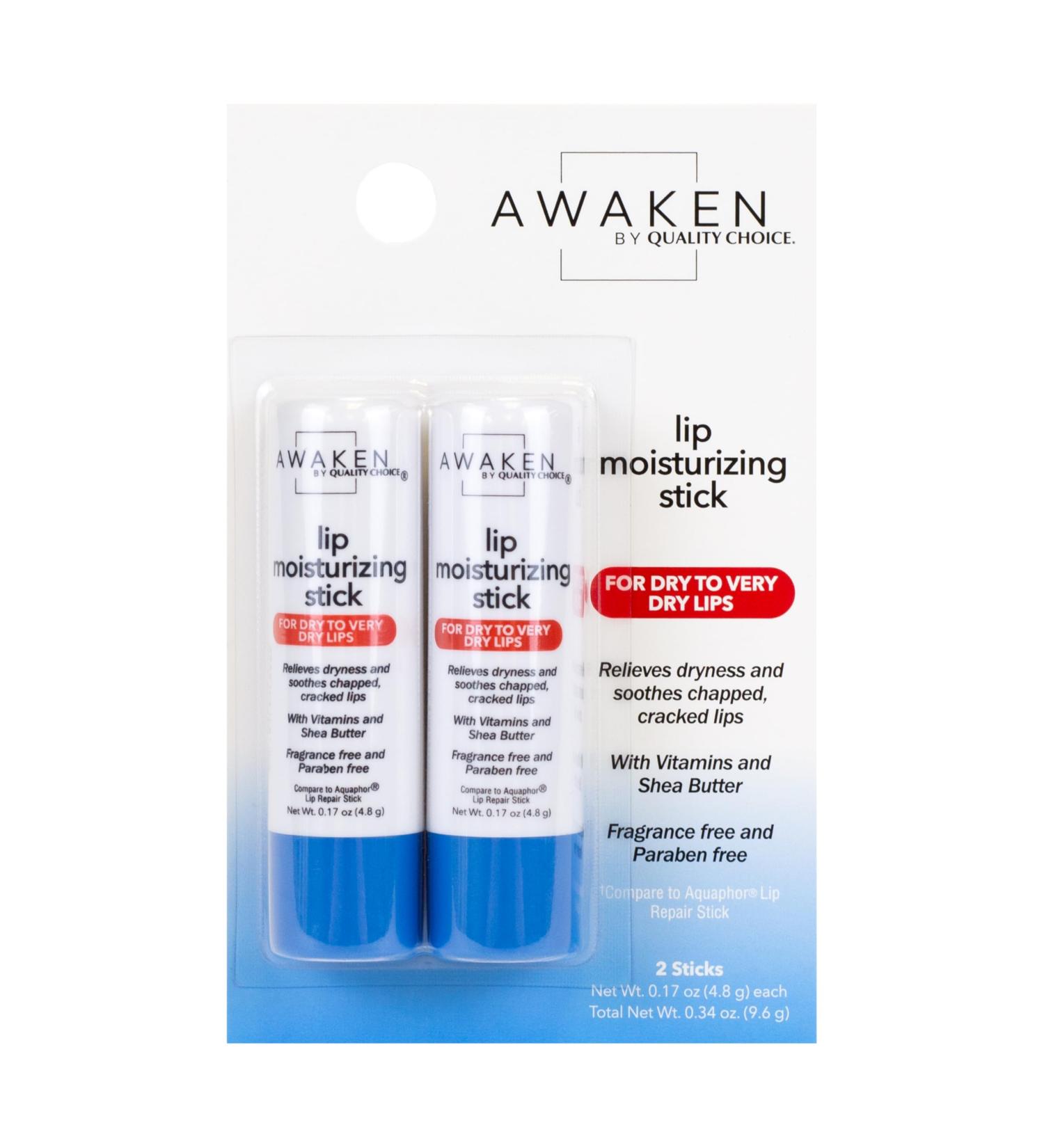 Awaken Lip Moisturizing Stick Relieves Dryness and Soothes Chapped Cracked Lips Long-Lasting Moisture Fragrance Free Paraben Free Two 0.17 oz Sticks - Buy Online on GoSupps.com