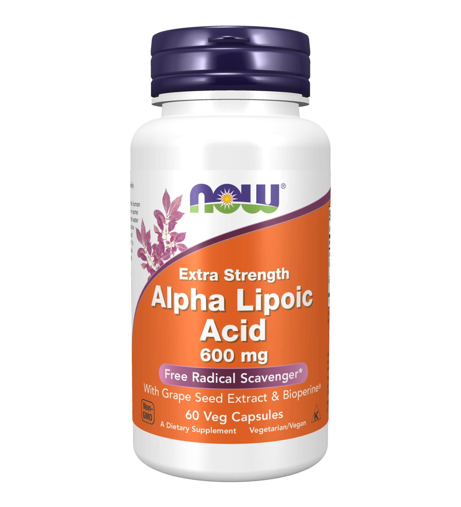 NOW Alpha Lipoic Acid 600mg with Grape Seed Extract & Bioperine - Extra Strength - 60 Count - Buy Online on GoSupps.com
