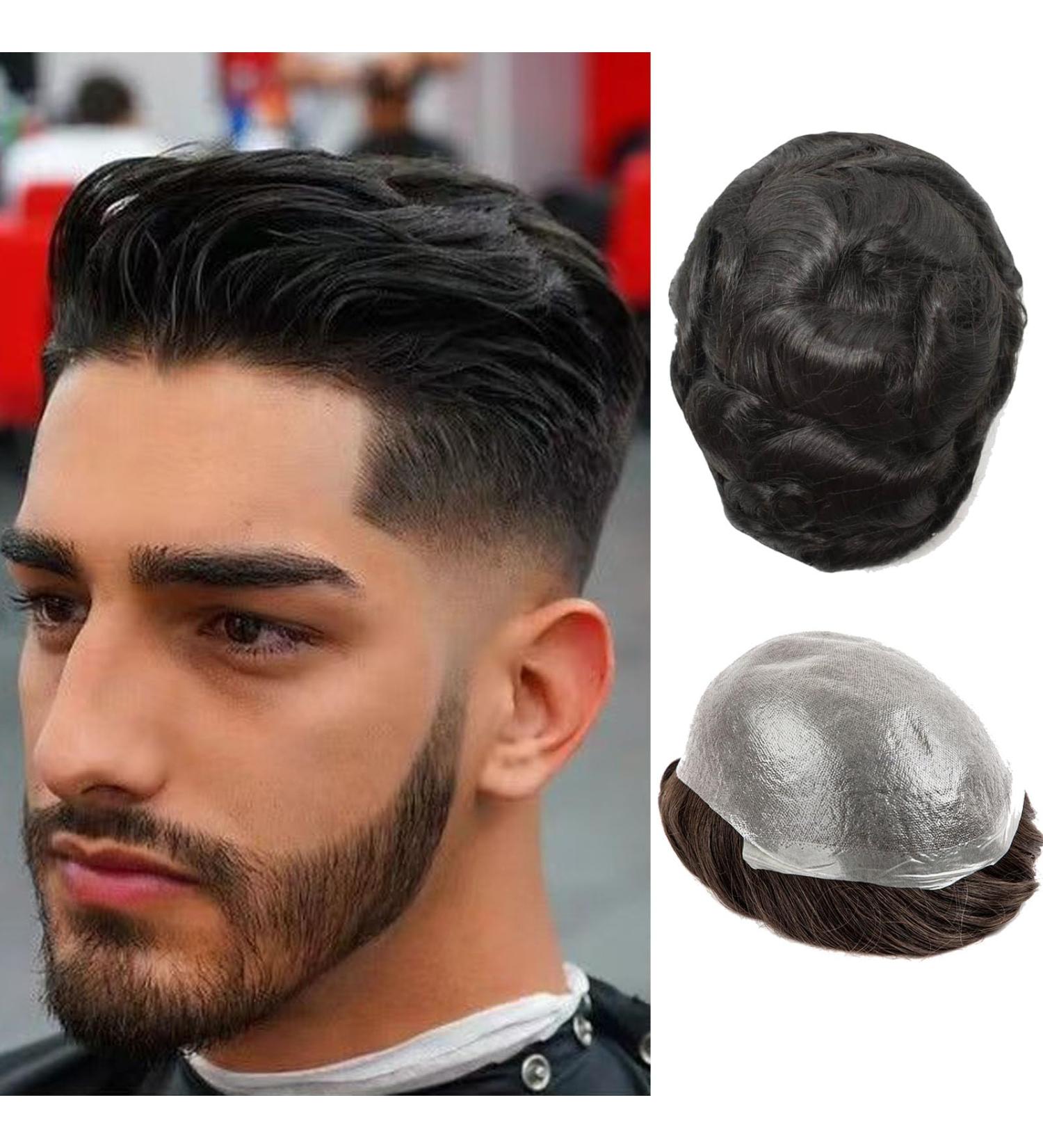 Men's Toupee Real Hair Ultra-Thin 0.03mm Skin Toupee for Men Light Medium Density Hairpiece Base Size 8x10 Inch 100% Human Hair System for Men(#1B) - Buy Online on GoSupps.com