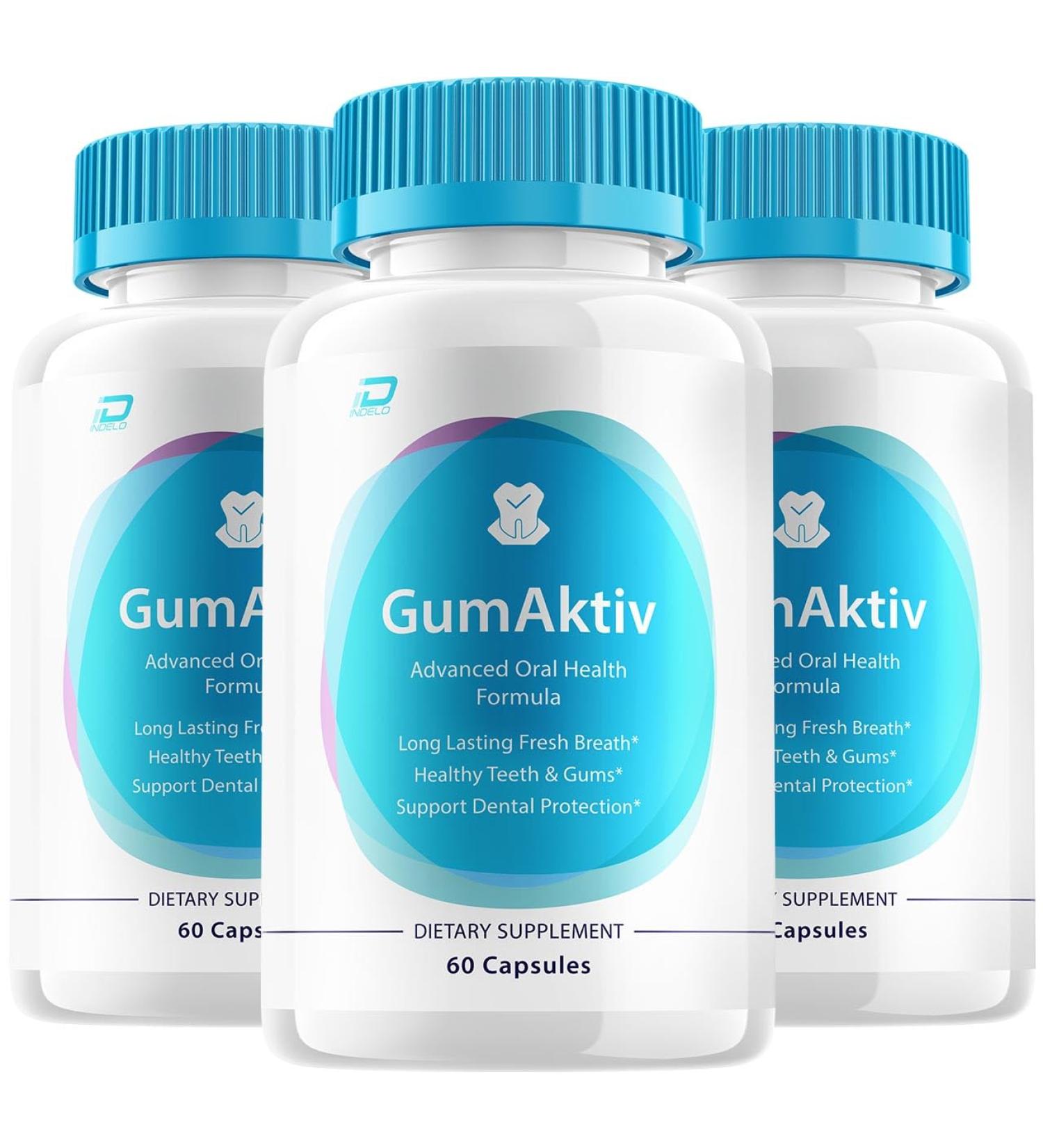 Indelo GumAktiv Dental Support Capsules - GumAktiv Pills Supplement with Oral Formula Gum Aktiv Dental Health Pills Reviews (3 Pack - 180 Capsules)