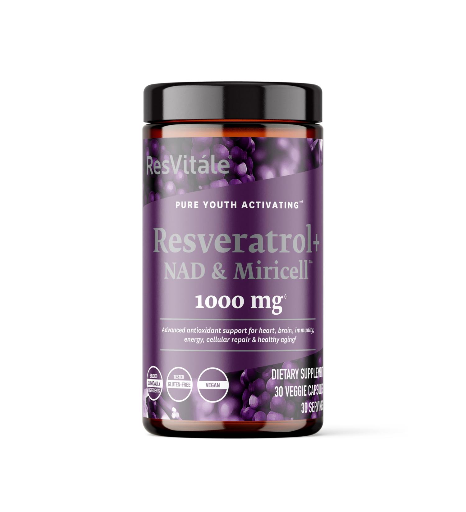 ResVit le Resveratrol + NAD & Miricell 1000 mg - Advanced Antioxidant Support for Brain Heart Energy & More - 30 Veggie Capsules (30 Servings) - Buy Online on GoSupps.com