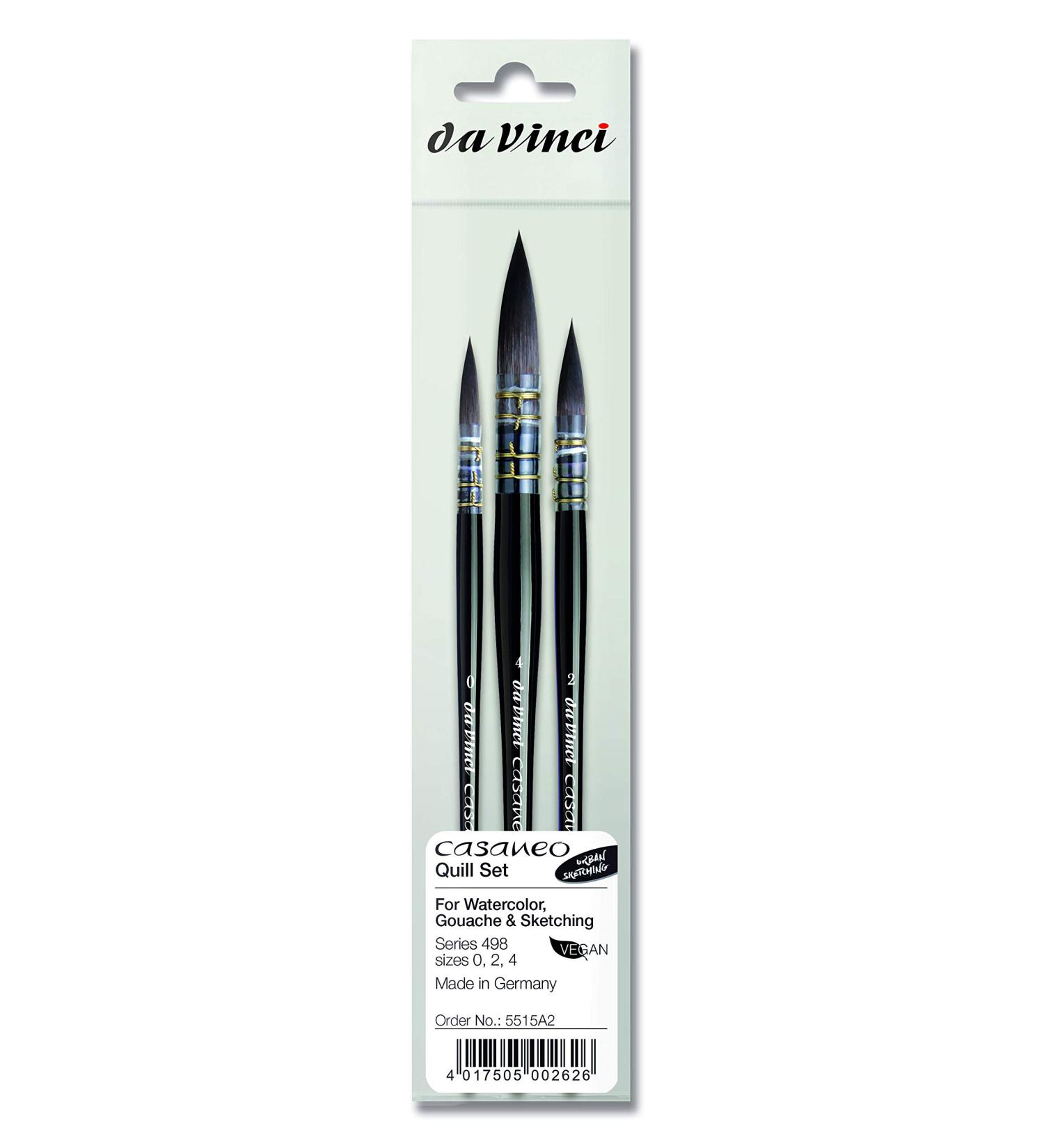 da Vinci Brushes 498 Casaneo Quill (Sizes 0 2 4) Artist Brush Set  Black  3 Casaneo Quill Set Urban Sketching