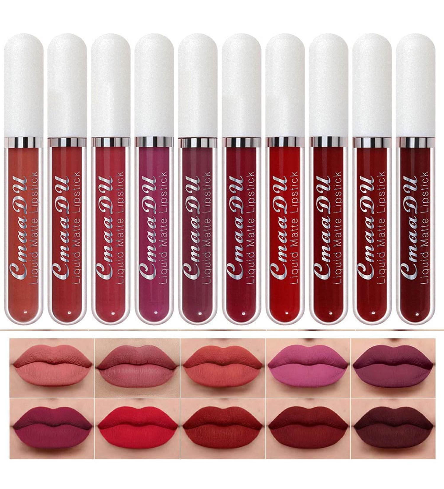10Pcs Liquid Matte Lipstick Set for Dark Skin Women - Long-Lasting Matte Lipstick Pack - Original 24 Hour Formula - Dark Red Shades - 10 Count - Buy Online on GoSupps.com