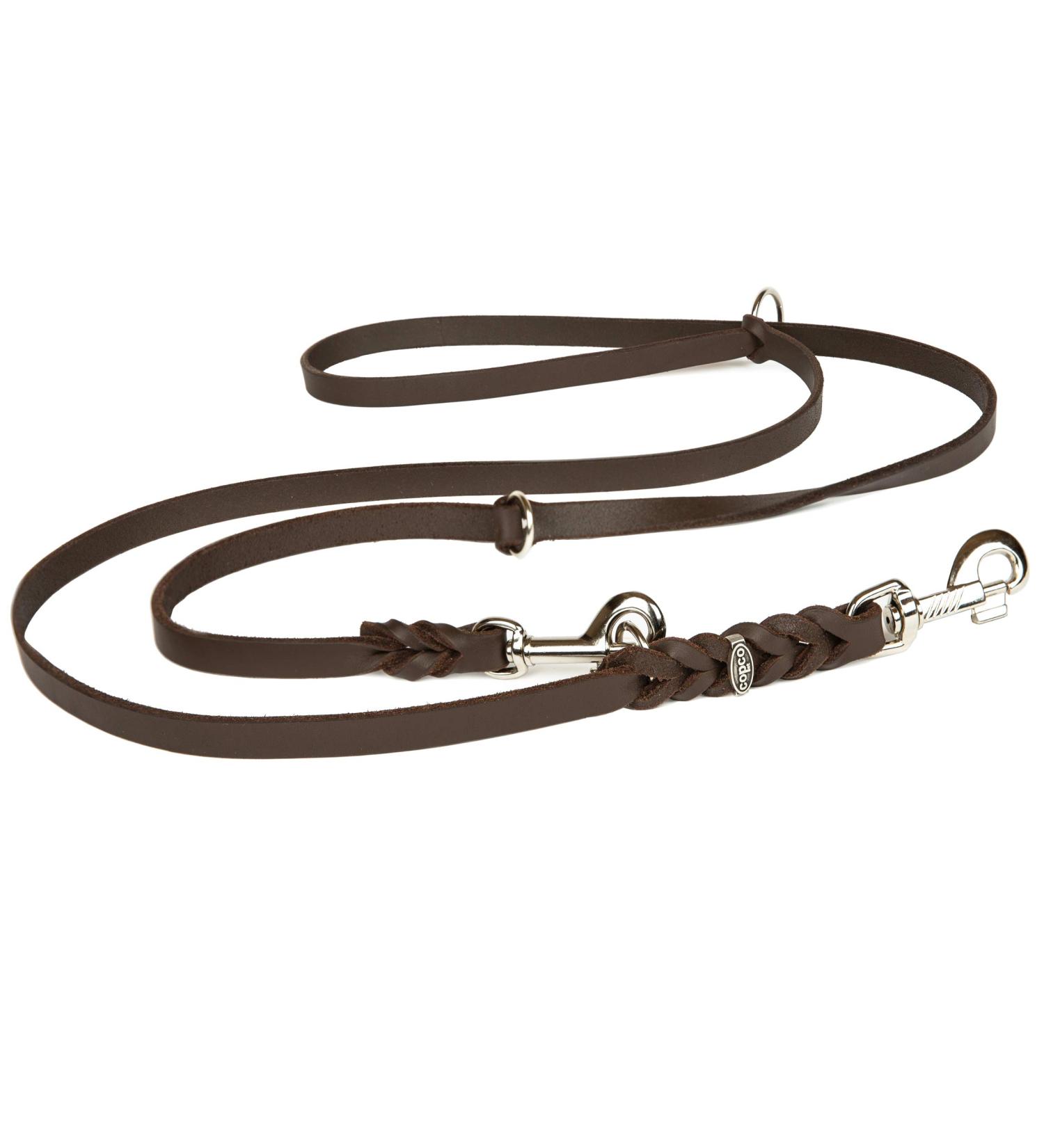 Copcopet 3-Way Adjustable Dog Leash | Handmade Fat Leather Line | Chrome Fittings | 2m x 18mm Brown | International Shipping - Buy Online on GoSupps.com