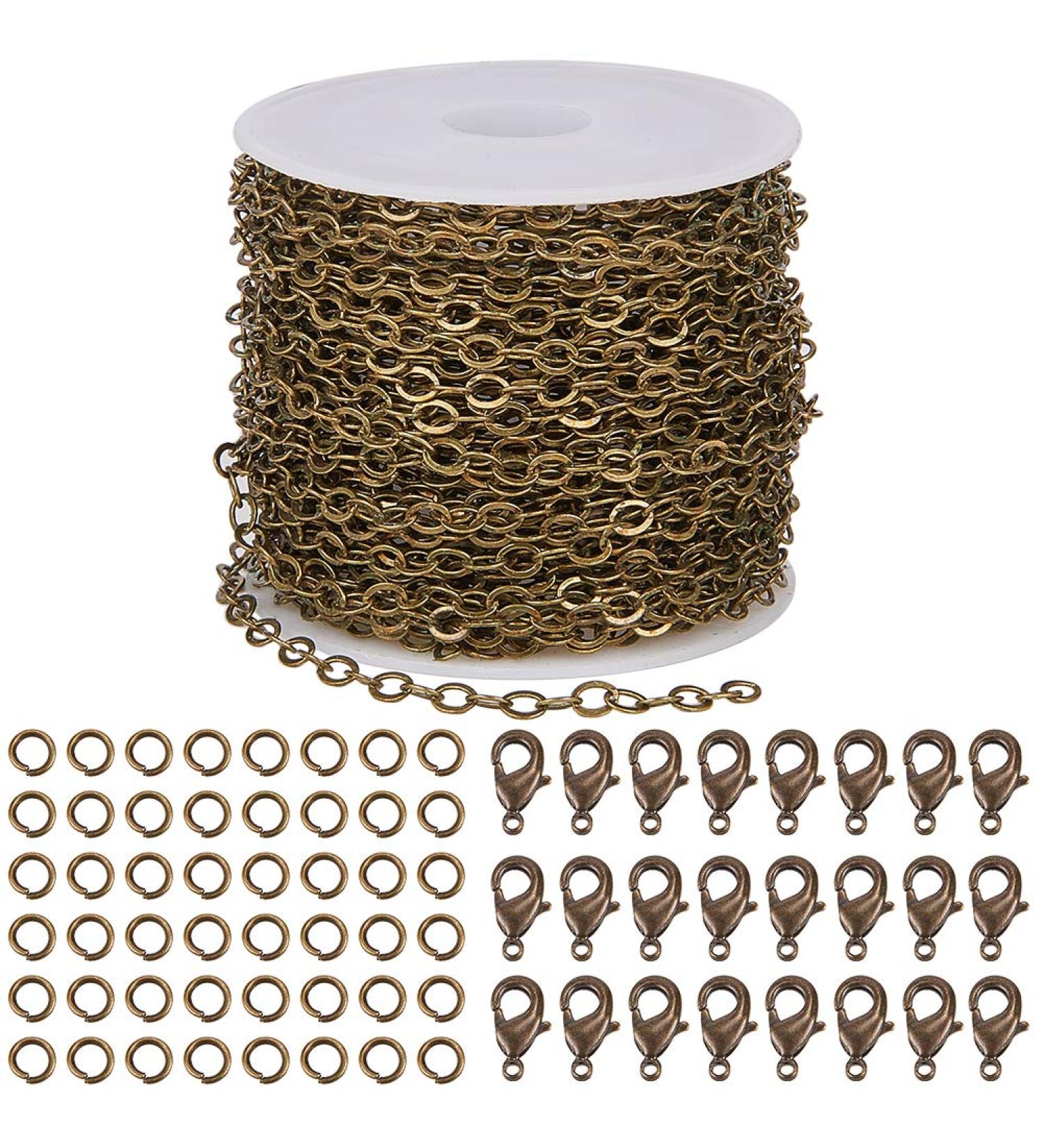 SUNNYCLUE DIY 33ft Antique Bronze Cable Chain Necklace Kit - 3mm Width, Includes Lobster Claw Clasps and Jump Rings for Jewelry Making - Buy Online on GoSupps.com
