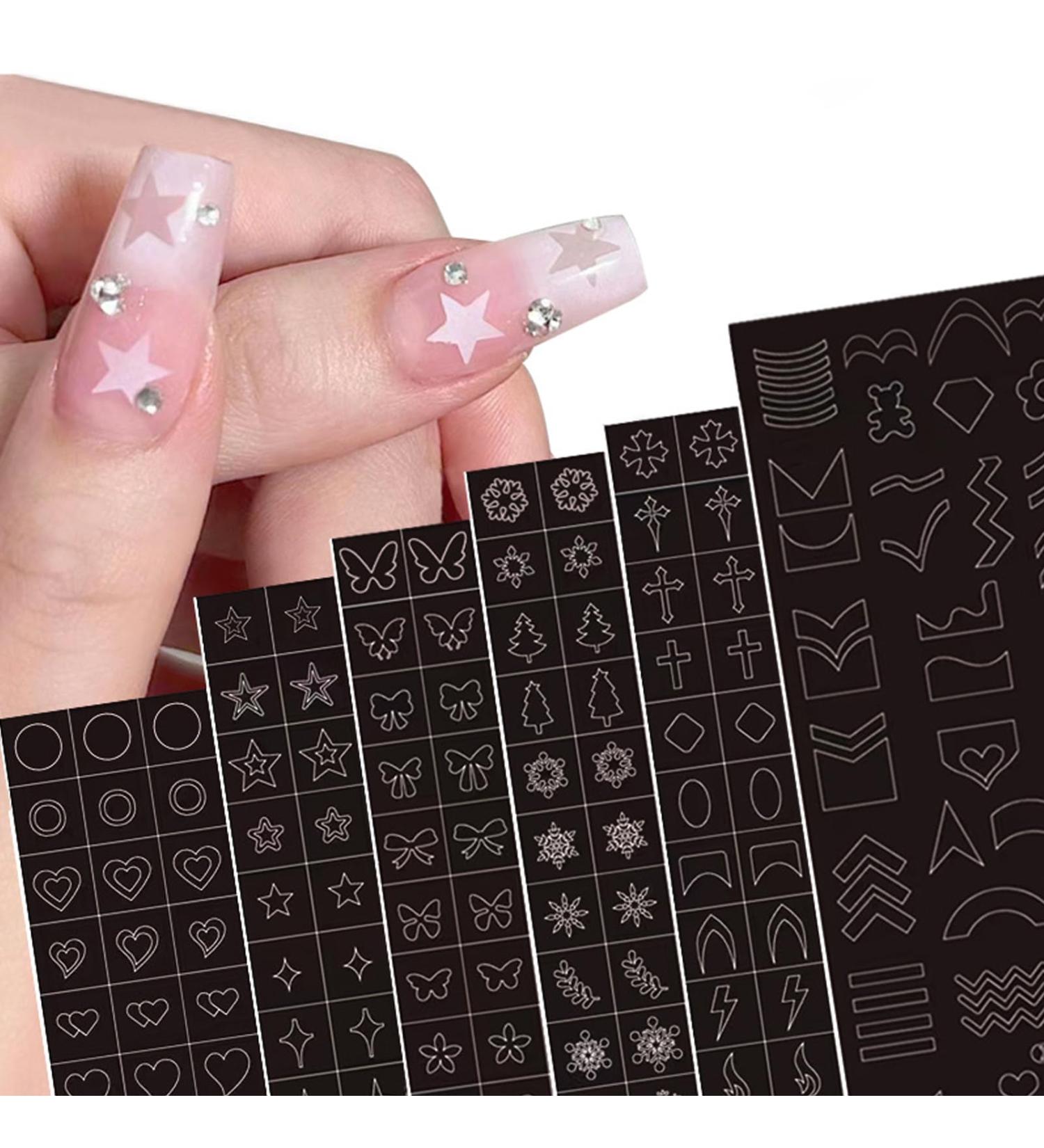 NICENEEDED Airbrush Nail Stickers Nail Stencils French Nail Decals Printing Template Stencil Tool Hollow 3D Self-Adhesive Design Butterfly Star Heart Cross DIY Nail Art Manicure Charms Decoration - Buy Online on GoSupps.com