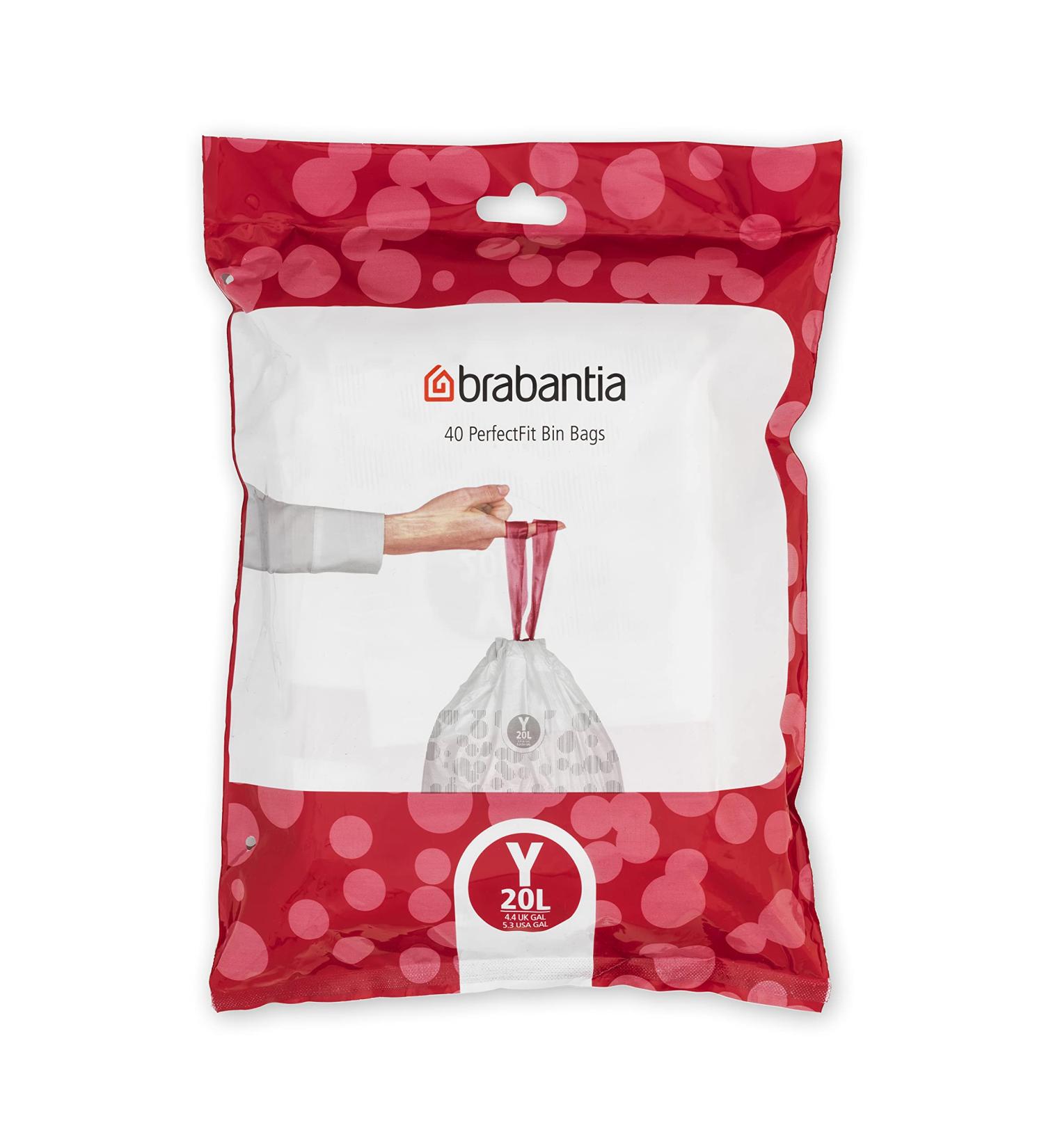 Brabantia Perfectfit Garbage Bags Donation Pack - Extra Strong 20L (40 Pieces Code Y) - White Garbage Bags with Train Tape - Buy Online on GoSupps.com