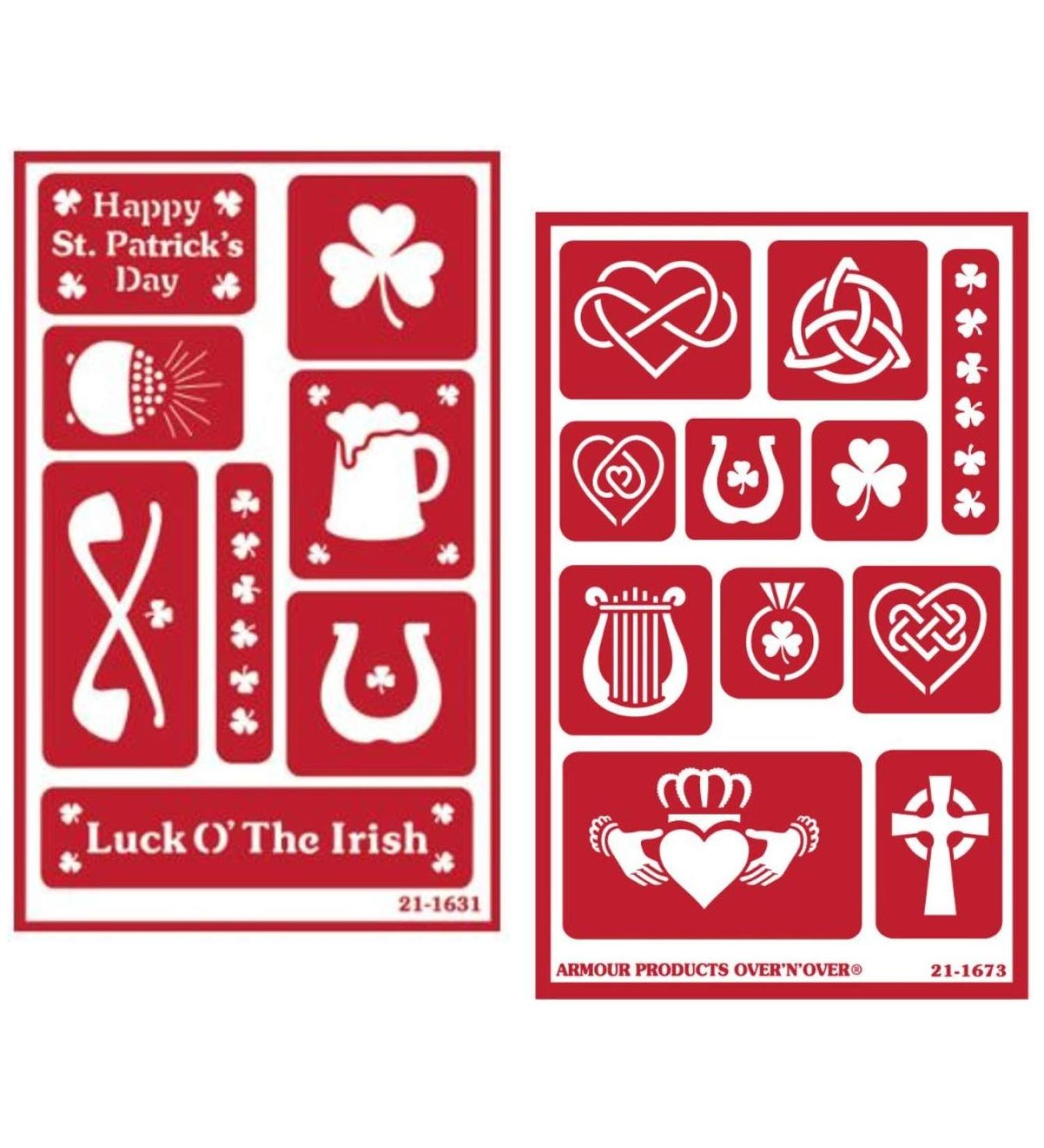 Armour Etch Over N Over Reusable Glass Etching Stencils - Irish Theme with Shamrock, Clover, Celtic Knot, Harp Designs - Buy Online on GoSupps.com