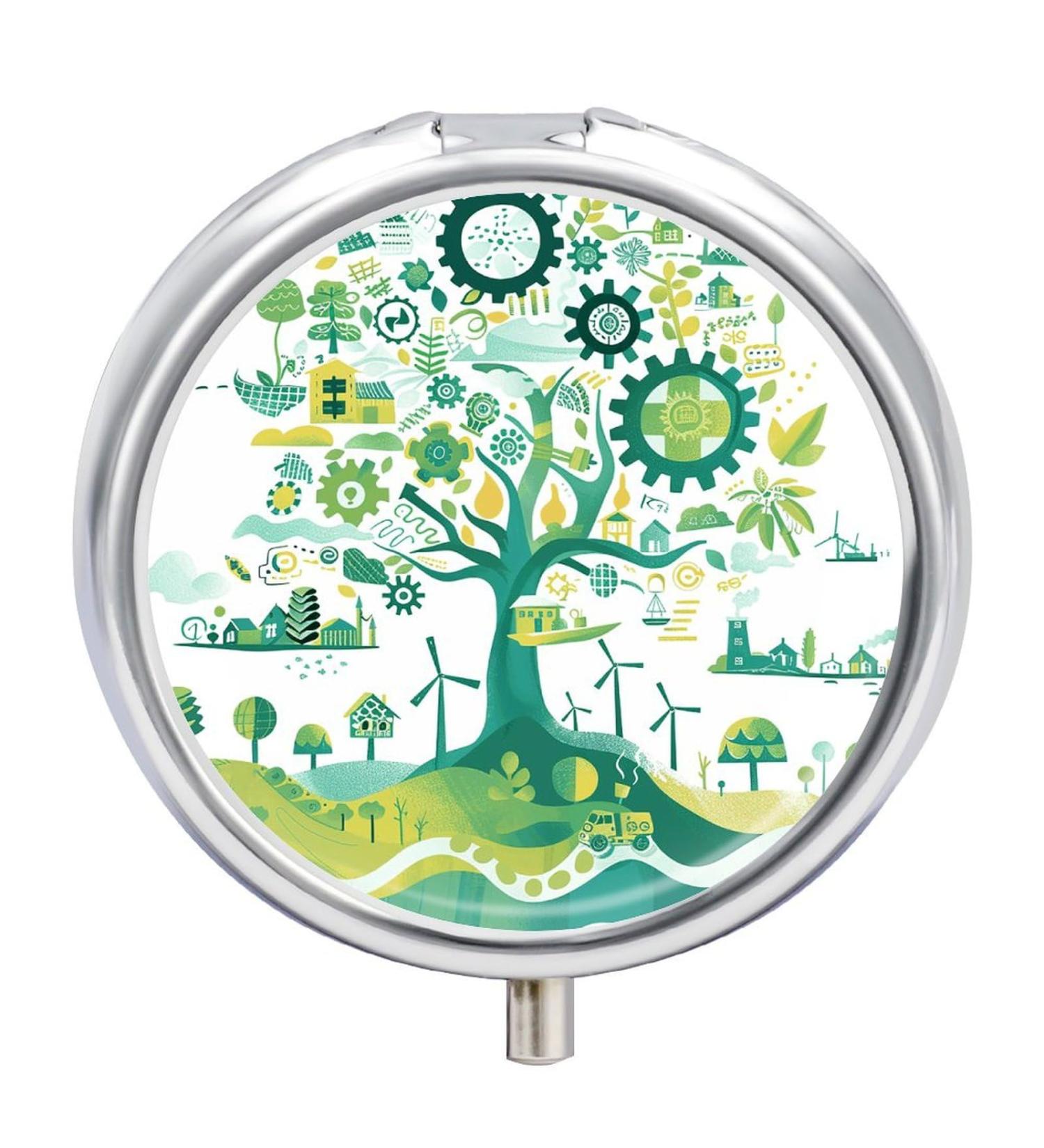 Portable 3 Compartment Pill Box - Travel Pill Organizer with Green Gear - Compact Medicine Case for Purse & Pocket - Buy Online on GoSupps.com