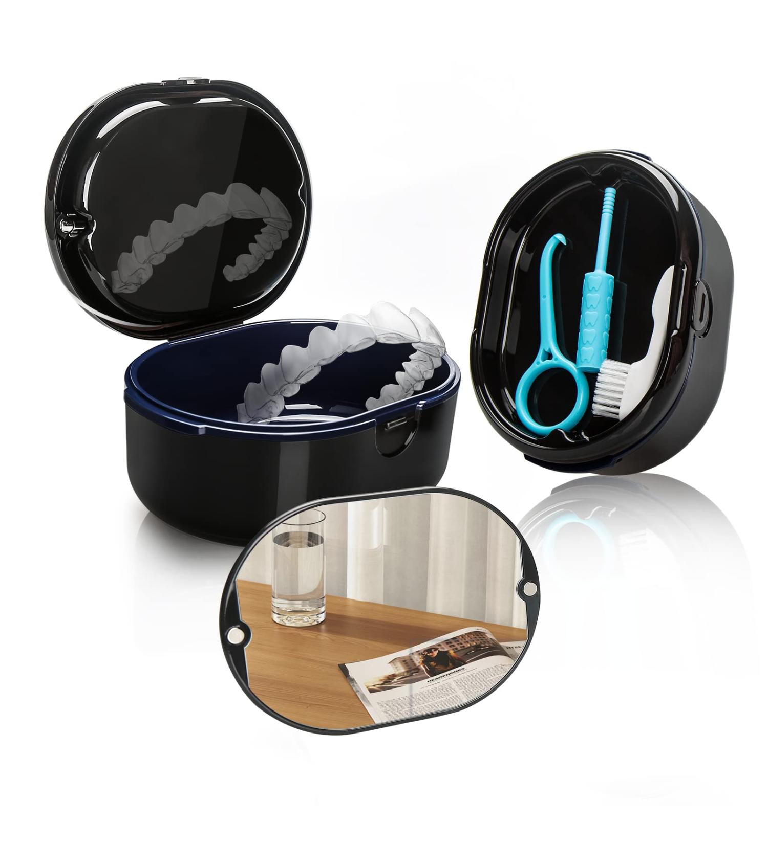 Buy Black Denture Box with Filter - Prosthesis Storage & Cleaning Solution | Durable & Stylish Dental Bath - Buy Online on GoSupps.com