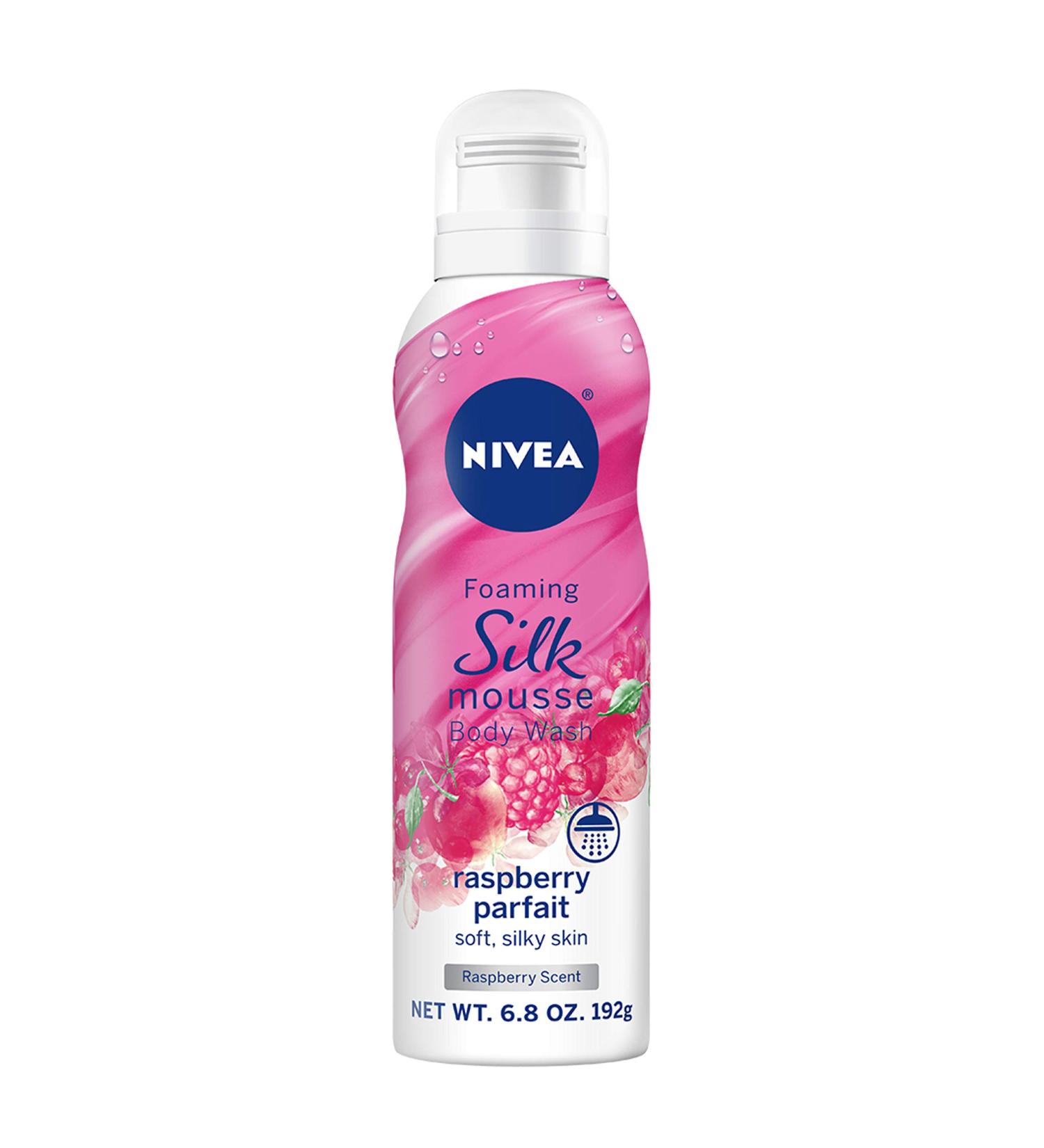 NIVEA Foaming Silk Mousse Body Wash Parfait  raspberry  6.8 Ounce