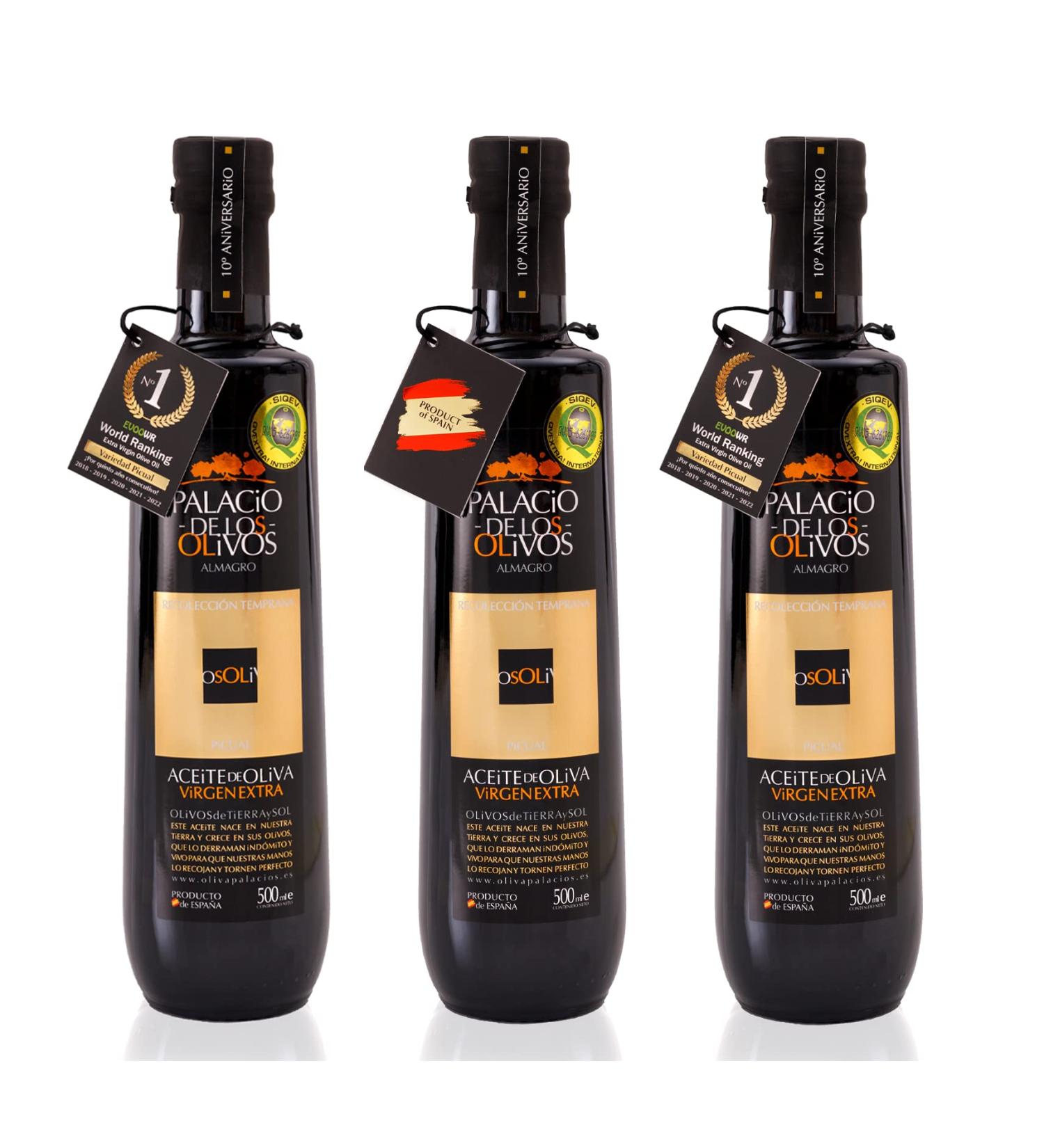 Palacio de Los Olivos - Picual Gourmet Extra Virgin Olive Oil - Cold Pressed, Early Harvest - Pack 3 Bottles of 500ml