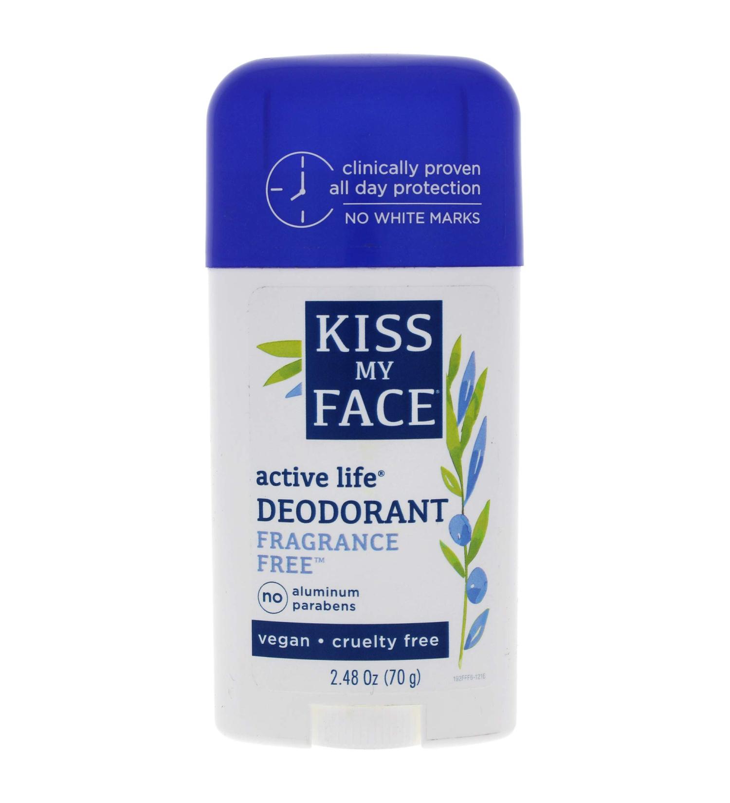 Kiss My Face Active Life Fragrance Free Deodorant - Aluminum Free Deodorant For Women And Men - With Added Grapefruit Seed Extract  Rosemary And Sage - 2.48 Oz Stick  1 Pack